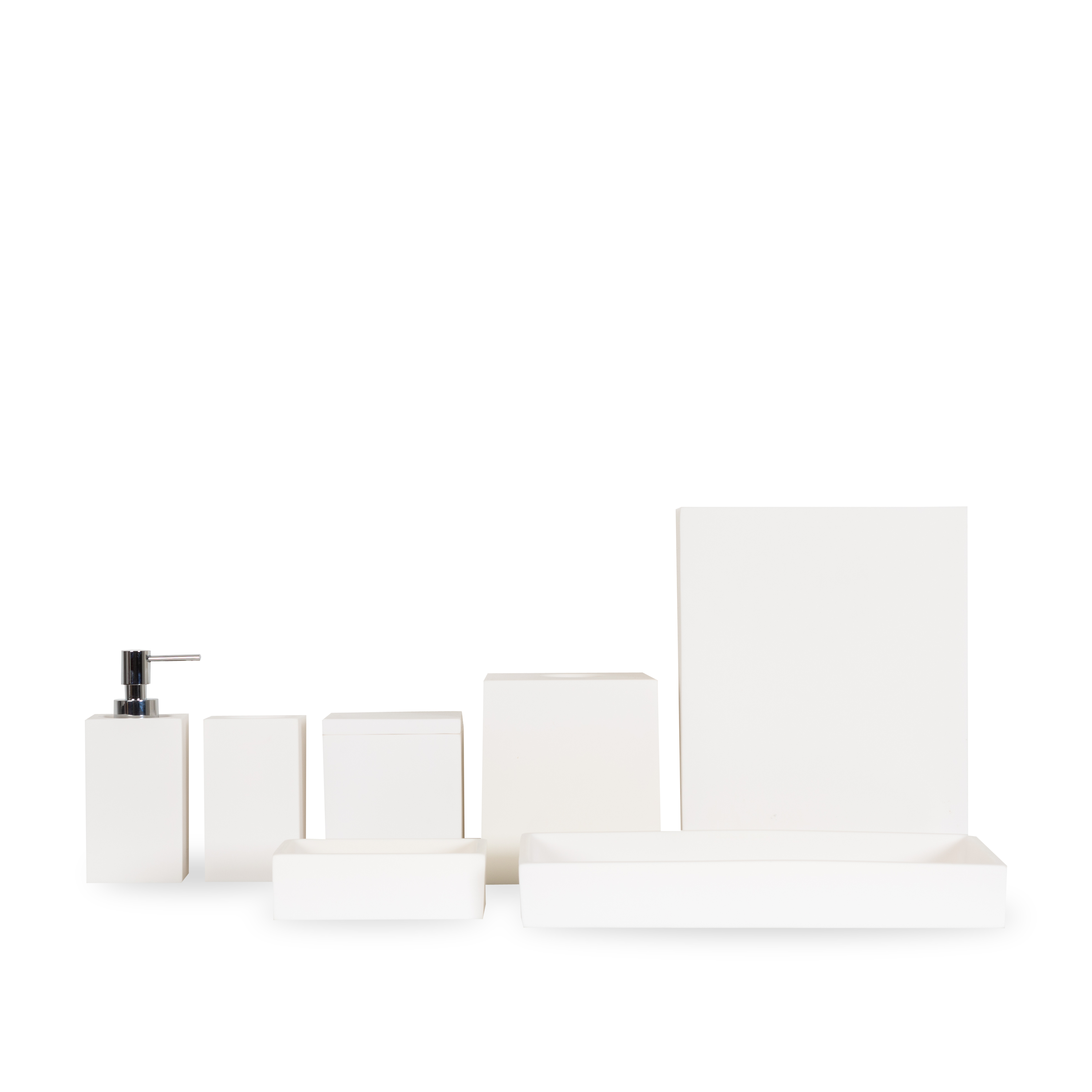Clean lines and a minimal aesthetic define this bath collection.