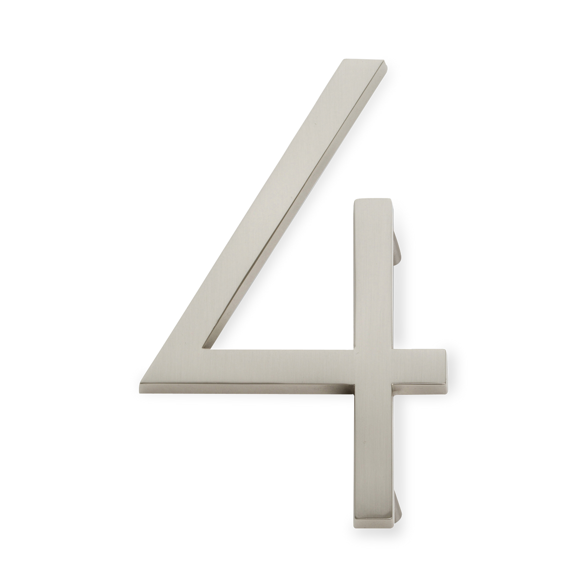 A seamless brushed nickel house number written in a narrow and modern font.