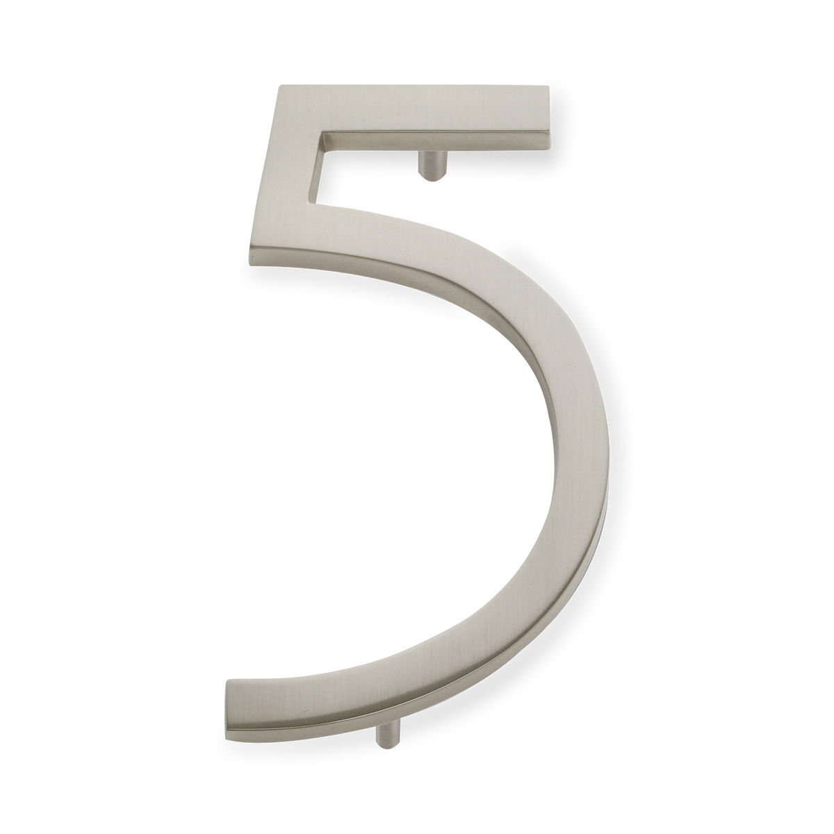 A seamless brushed nickel house number written in a narrow and modern font.