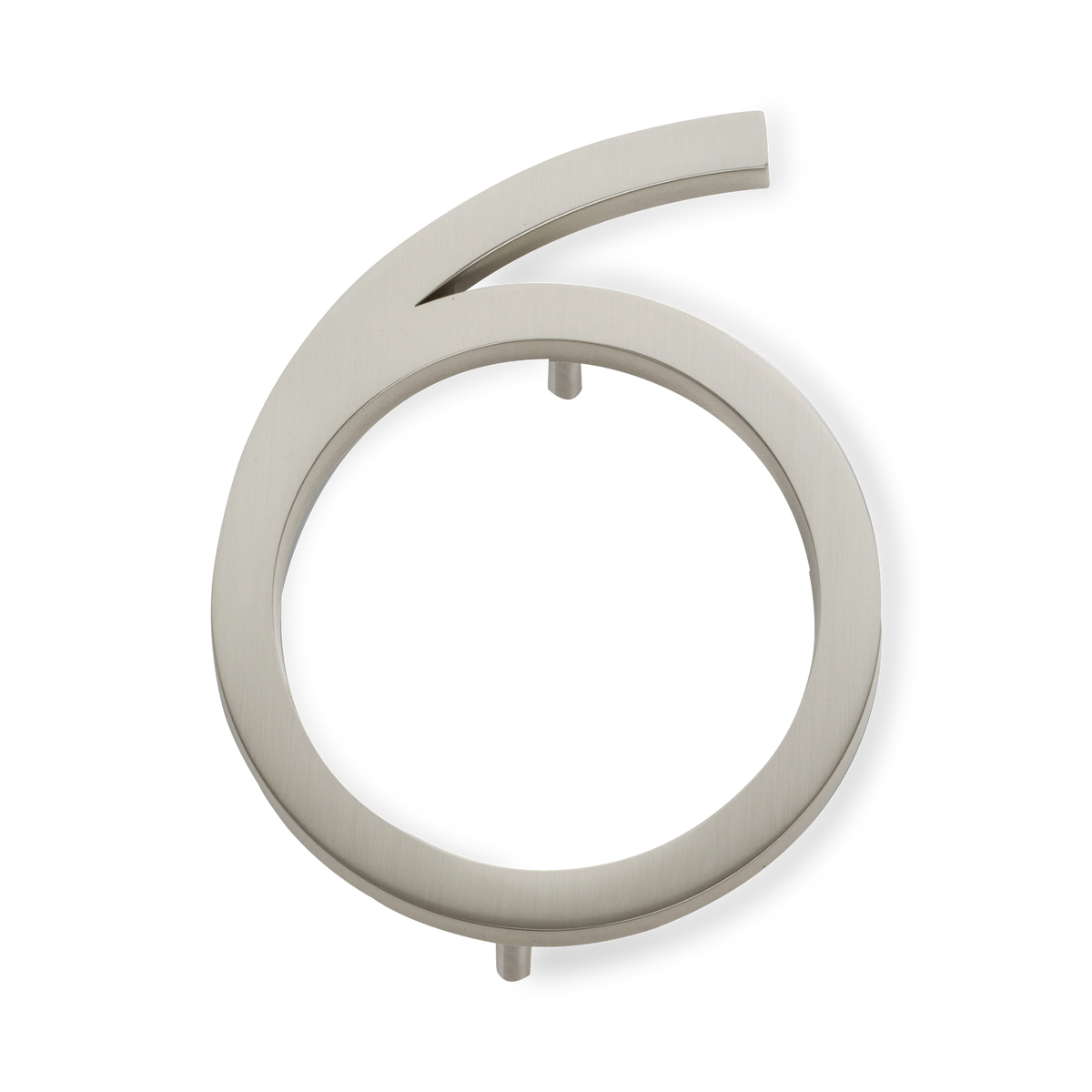 A seamless brushed nickel house number written in a narrow and modern font.