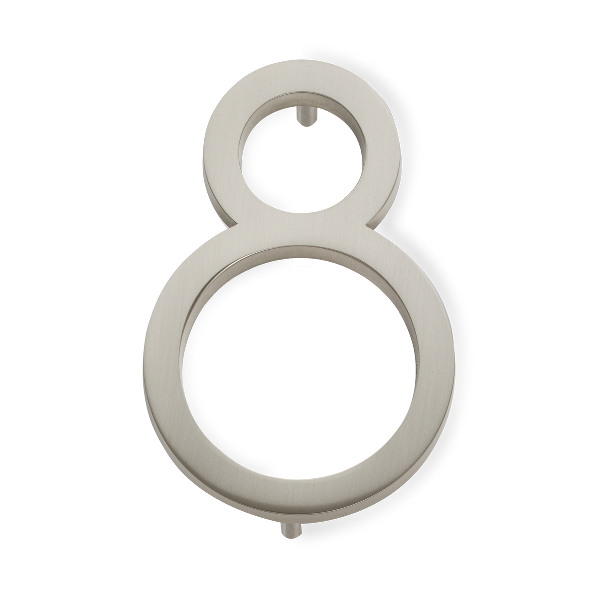 A seamless brushed nickel house number written in a narrow and modern font.