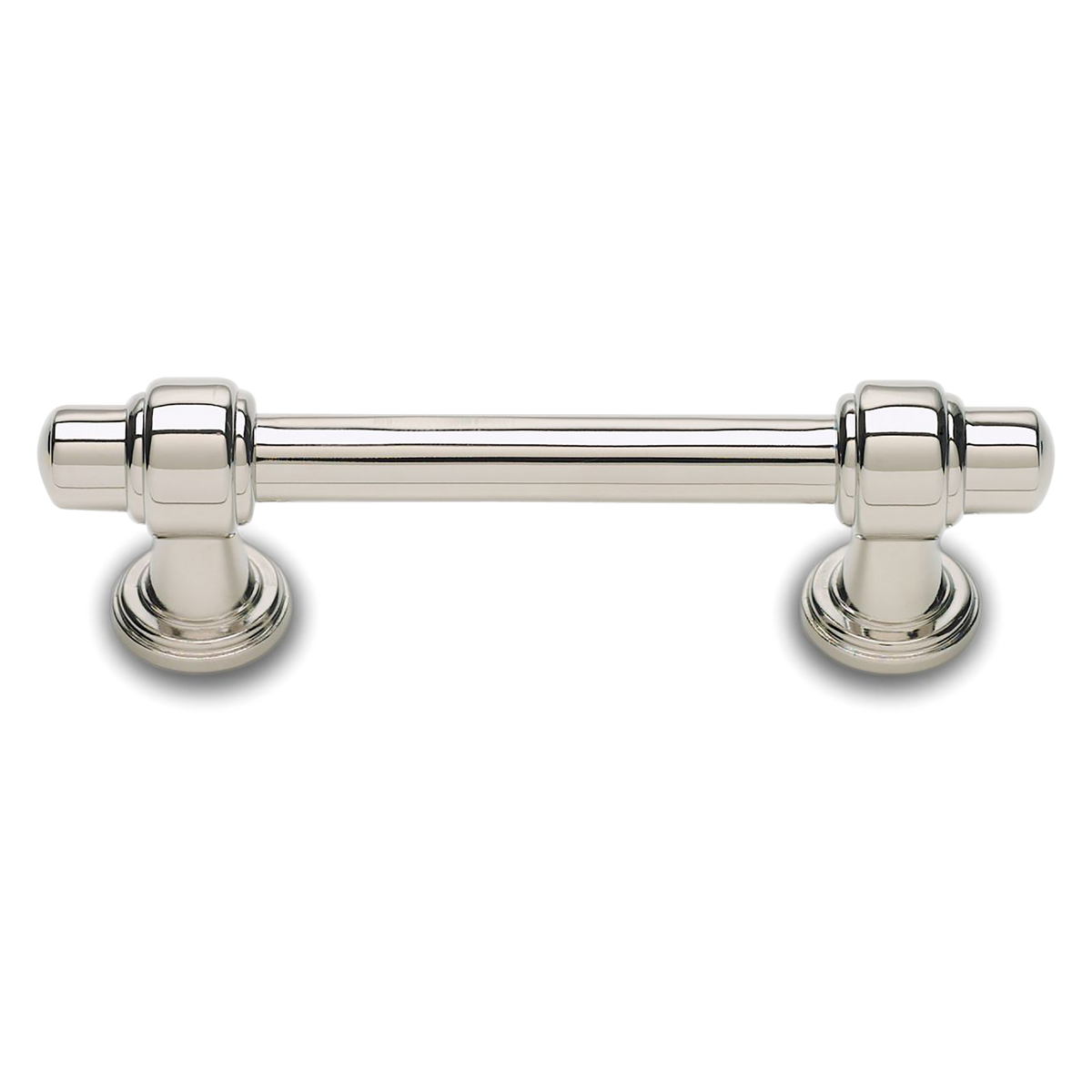 A contemporary pull with edged bar and handle details.