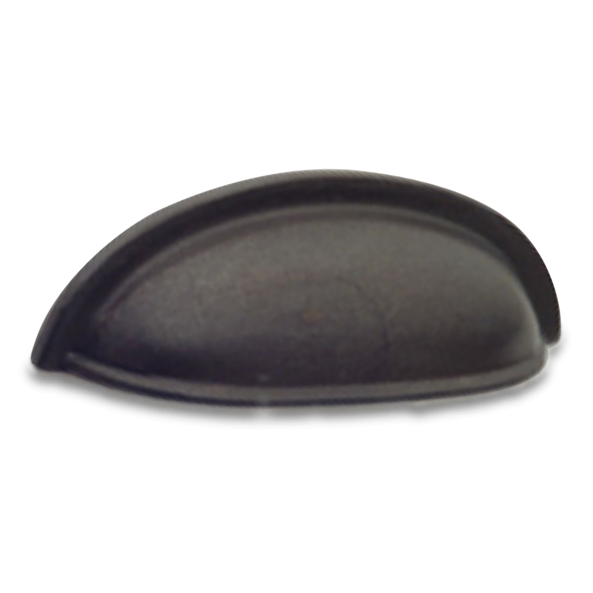 A contemporary cup pull with ridged edging.