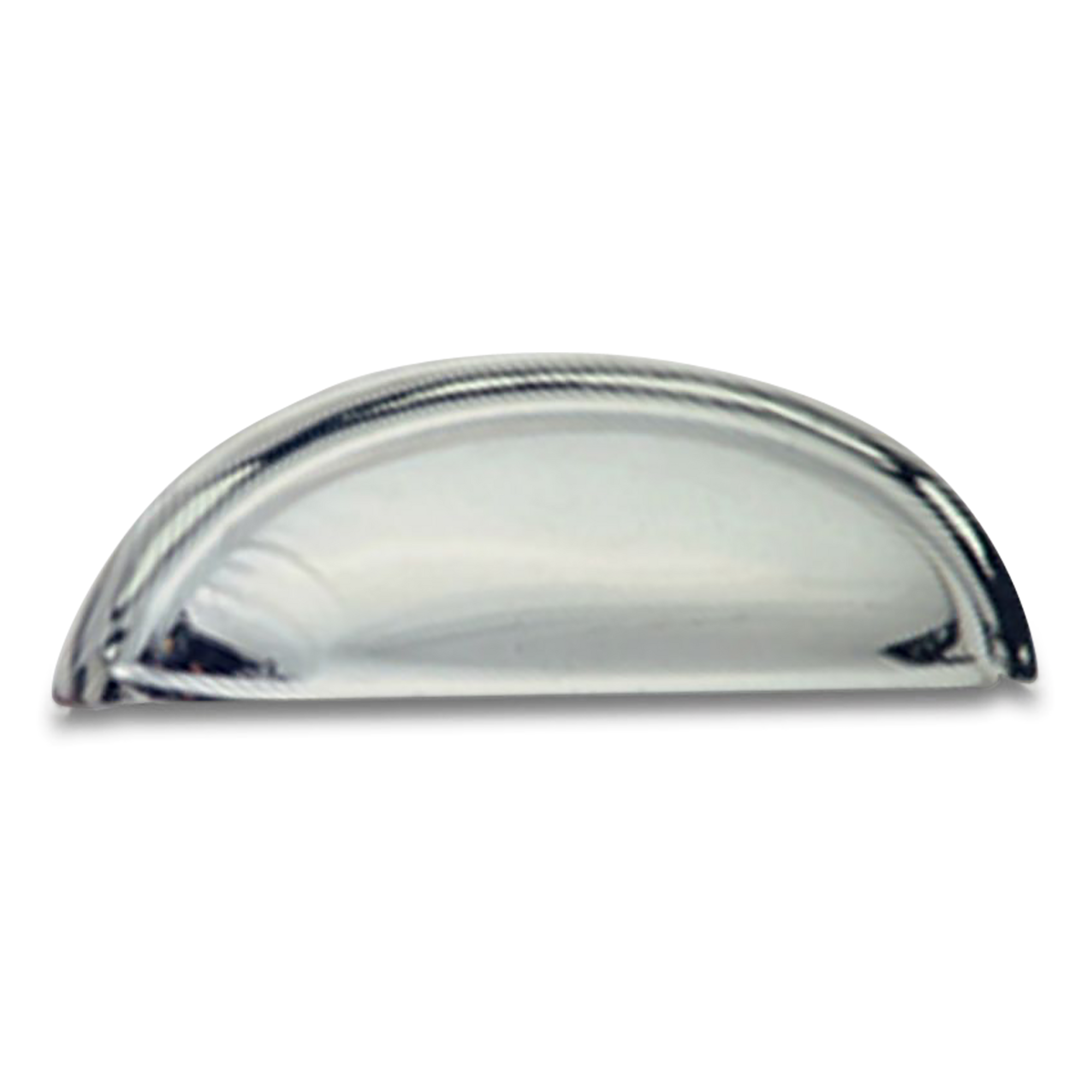 A contemporary cup pull with ridged edging.