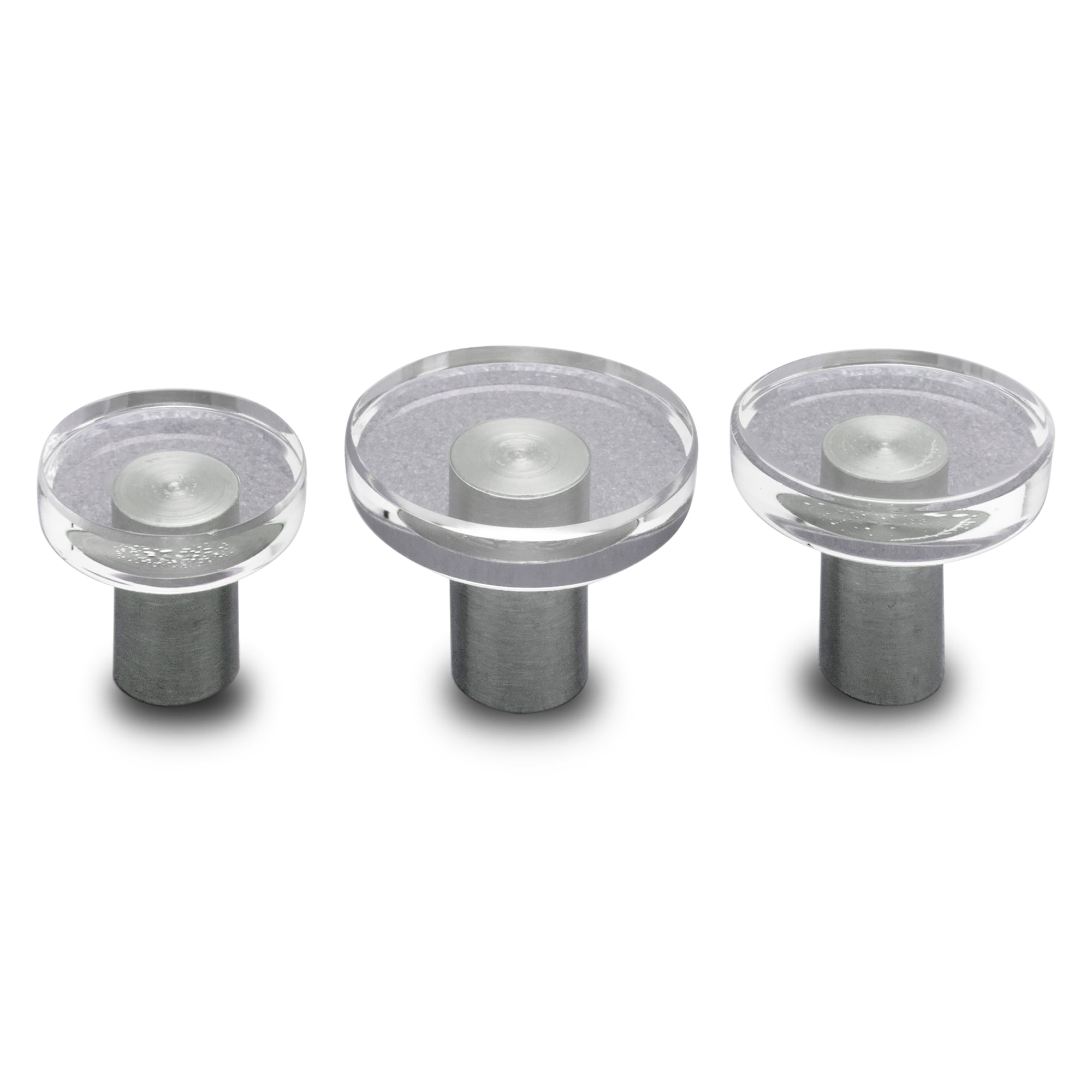 A modern round knob with a crystal disc.
