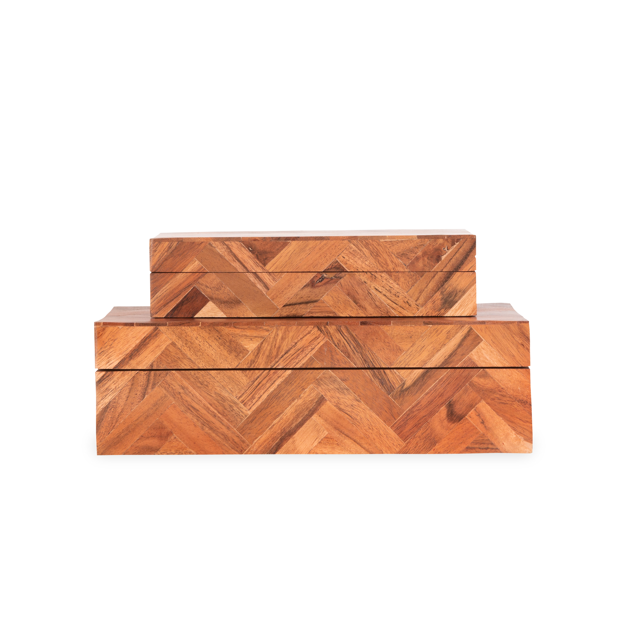 Sophisticated with a luxurious design and finish, the Herringbone Box Set includes a large and a small decorative box that is made of solid, high-quality wood with surface treatmen
