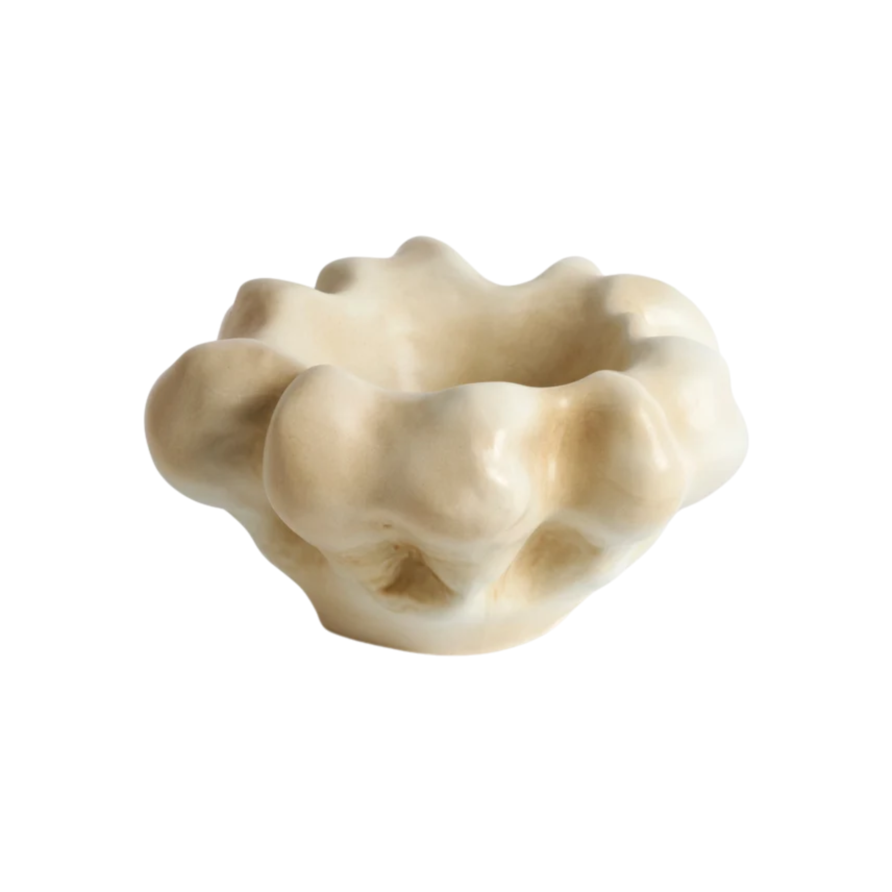 Timna Coupe Latte sculptural bowl with softly undulating organic contours and an irregular petal-like rim.