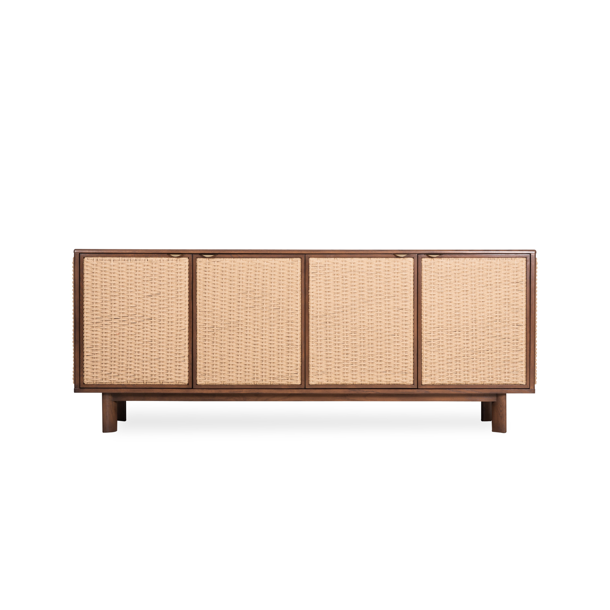 With clean lines, the modern Vanna Sideboard celebrates neutral with an oak veneer frame and thickly woven natural Danish cord panels.