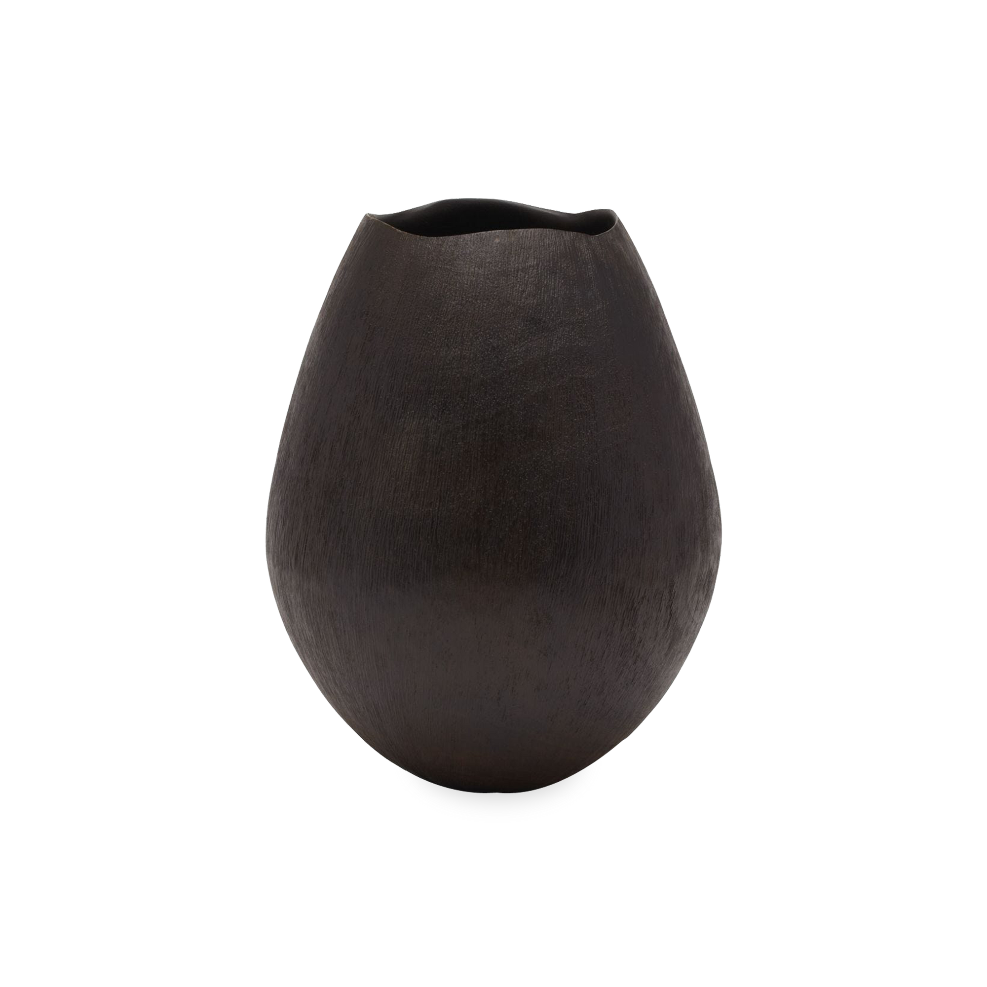 Adding an element of natural textures and organic forms, this Mango Wood Vase features a subtle egg-shaped design with an irregular curving edge.