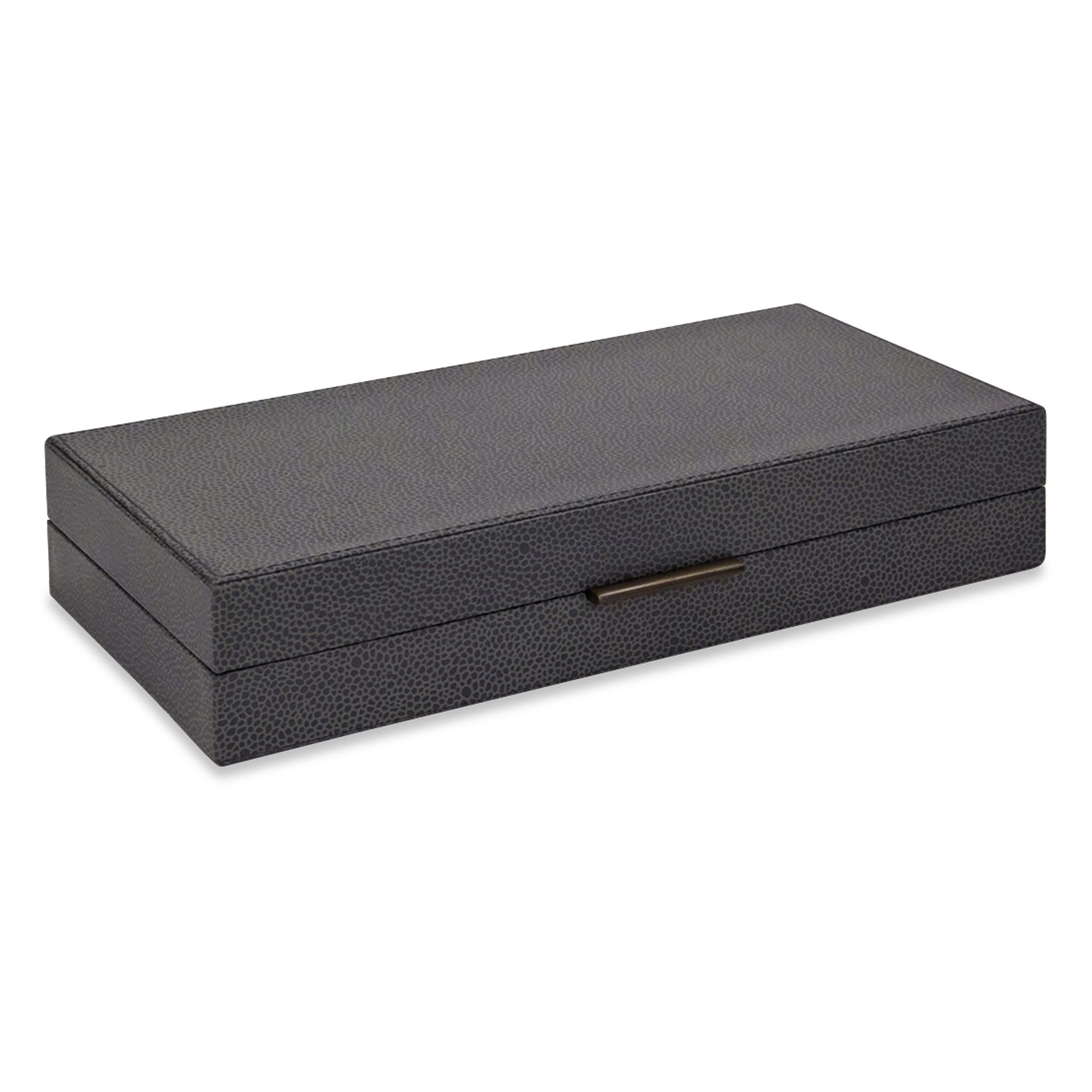 The perfect subtle graining of leather and understated bronze slim knobs provide fantastic complements for the stylish grey interior and smooth suede bases of these boxes.