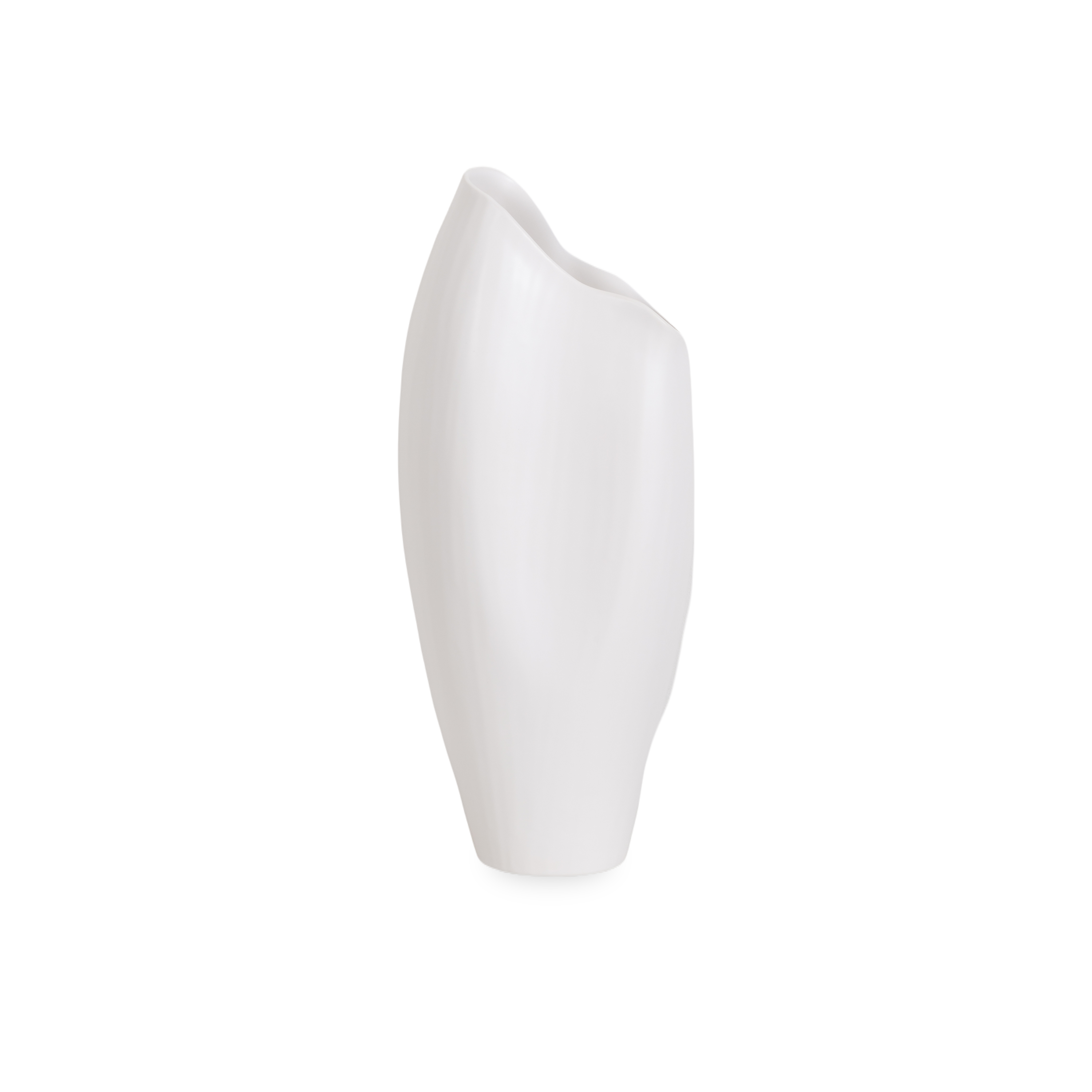 Characterized by its asymmetrical opening and its eloquent silhouette, this Horn Vase can provide a contemporary flair with its amicable design, subtle textures and its handcrafted