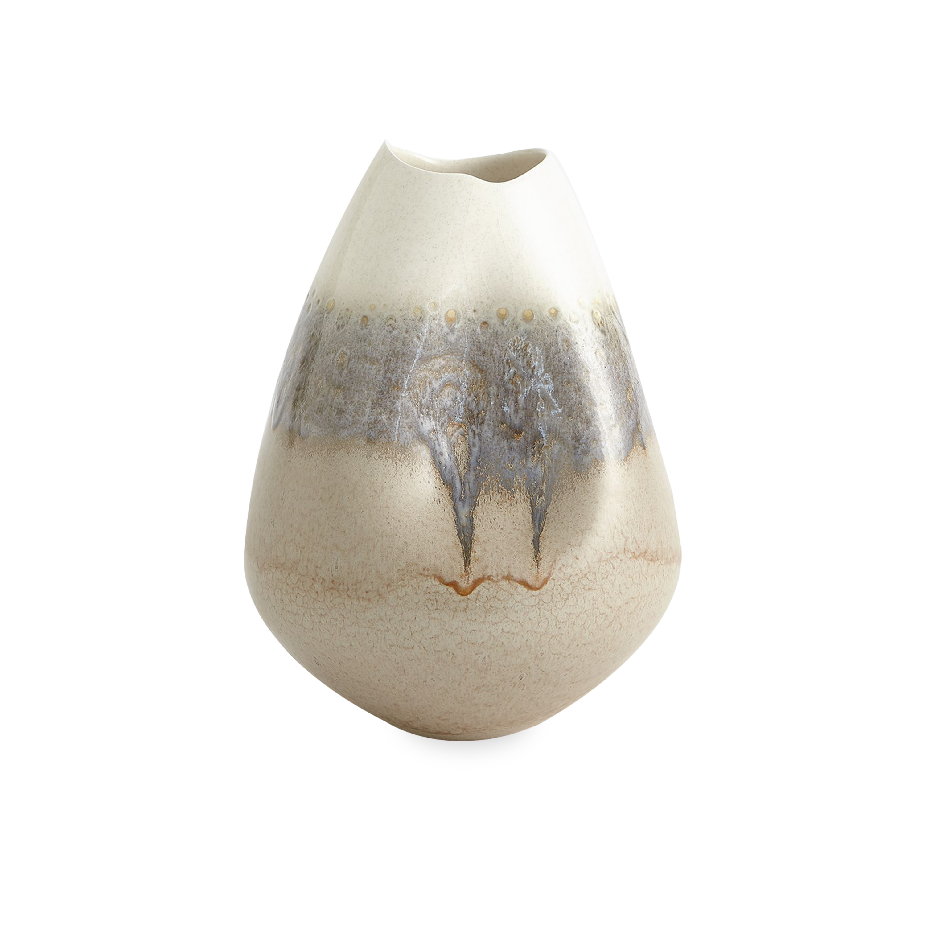 Made of Portuguese slip-cast ceramic, the Opaline Vase has a concave design with ivory and grey reactive glaze finishes.
