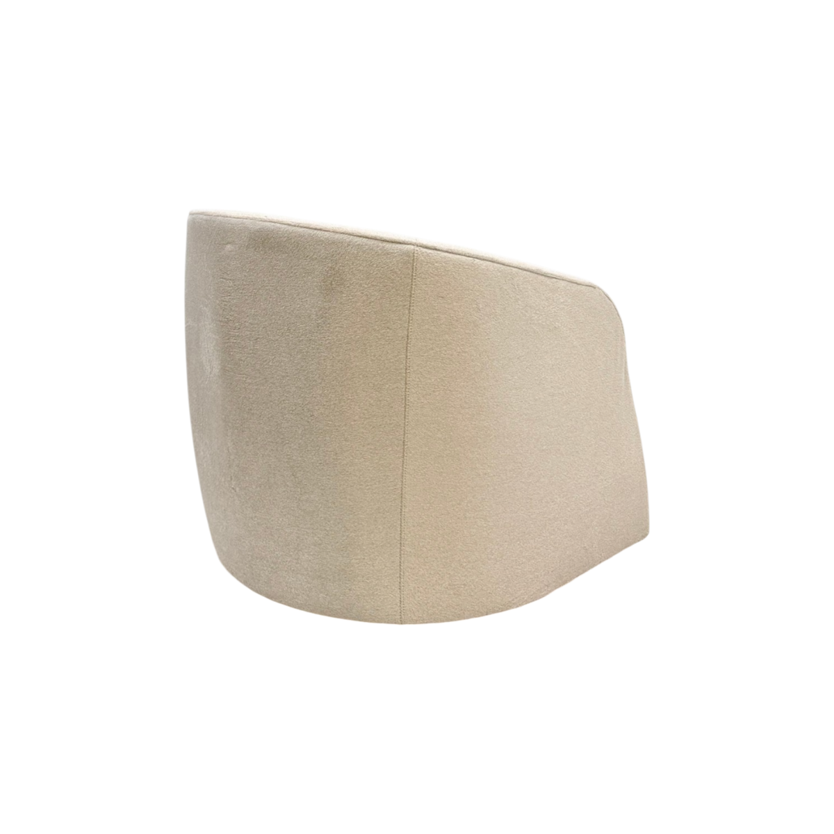 Bailey Swivel Chair back view featuring the smooth curved profile, ivory upholstery and subtle vertical seam detailing.
