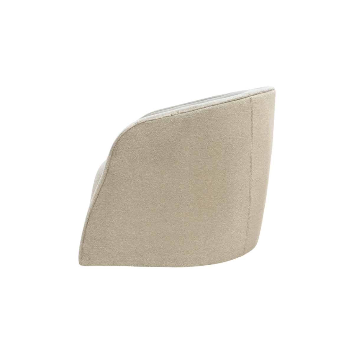 Bailey Swivel Chair side view highlighting the cocooning curved back, integrated arms and softly tailored ivory upholstery.