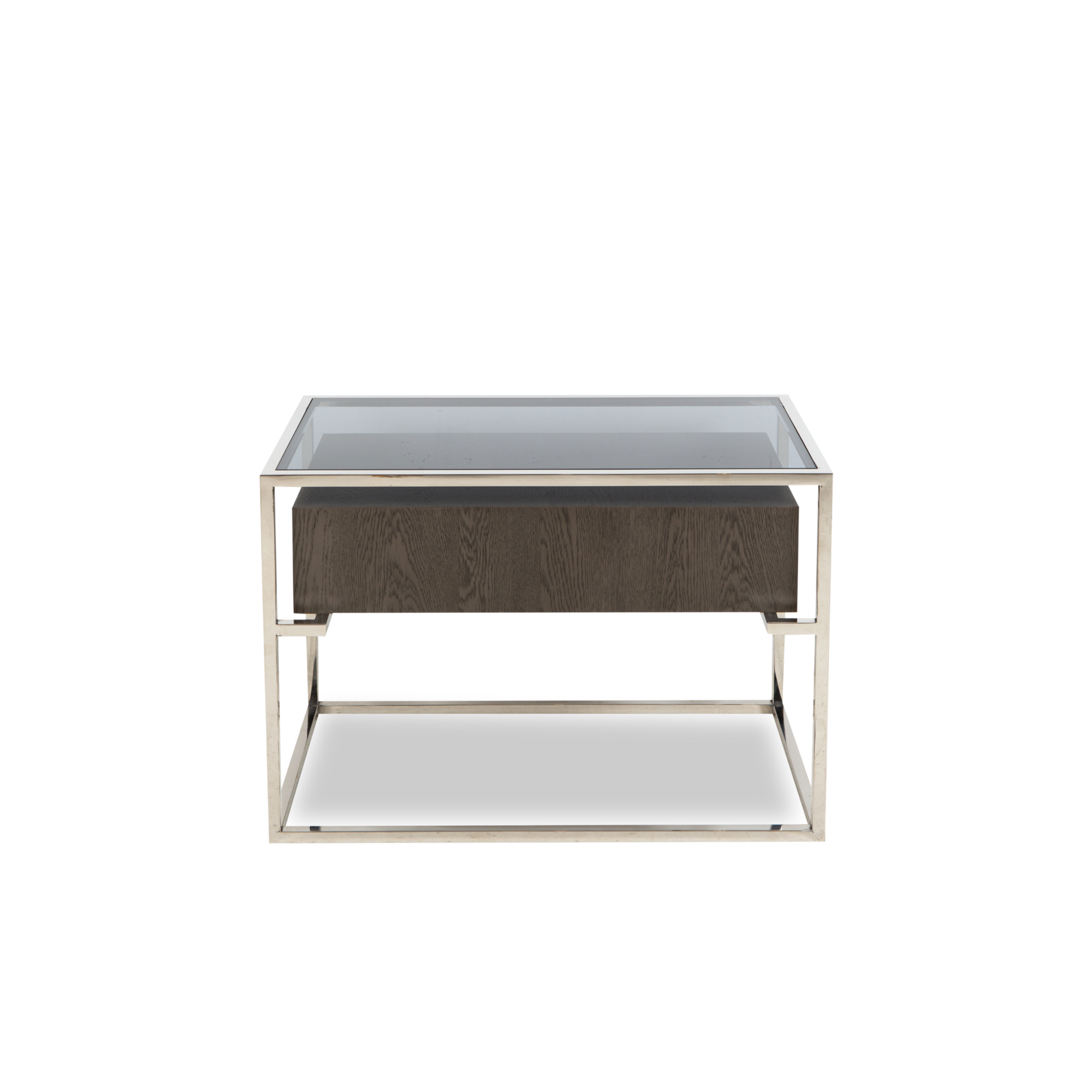 Sleek design meets mixed materials to form the Wheeler End Table.