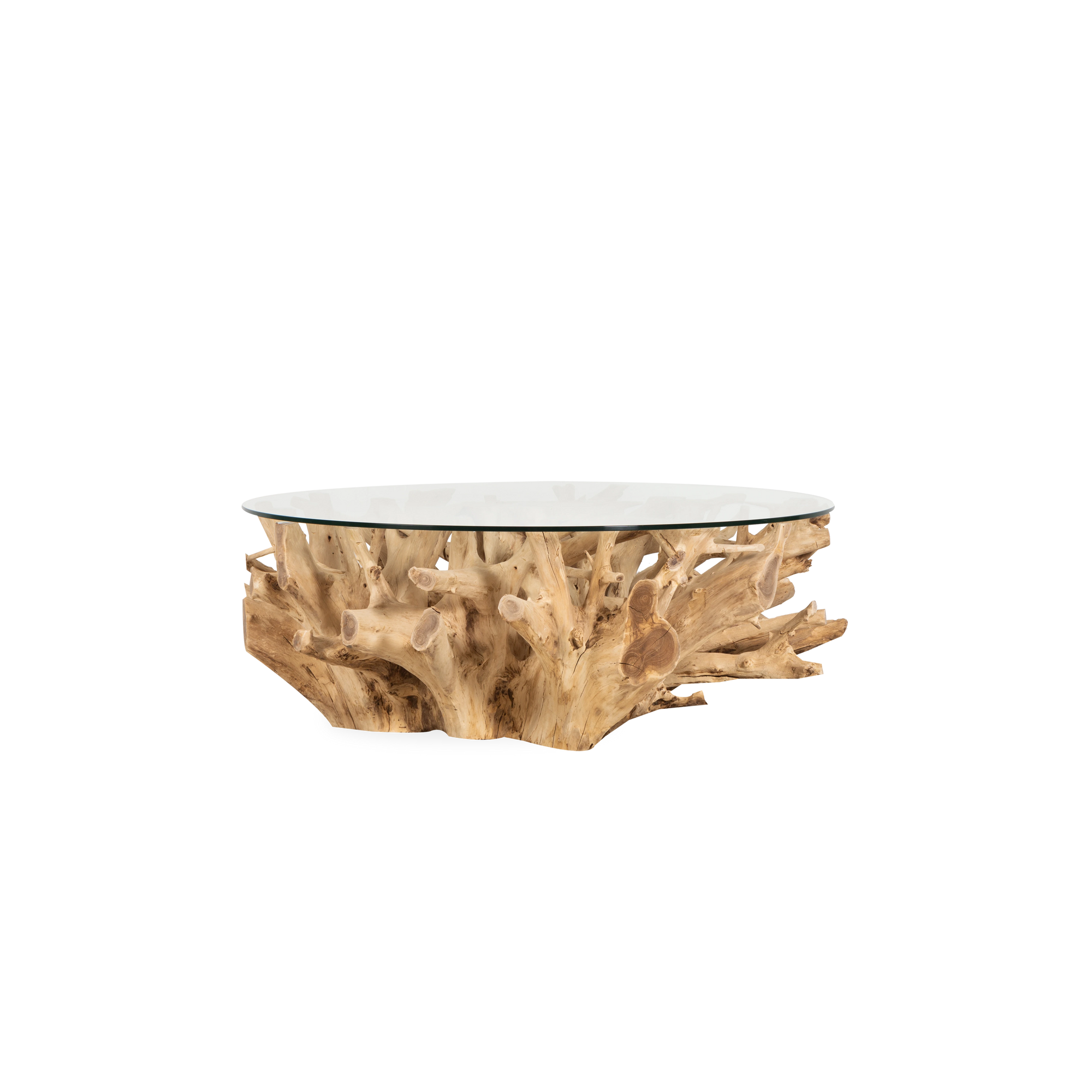 Crafted from reclaimed teak root, introduce an organic shape to any space with the Teak Root Coffee Table.