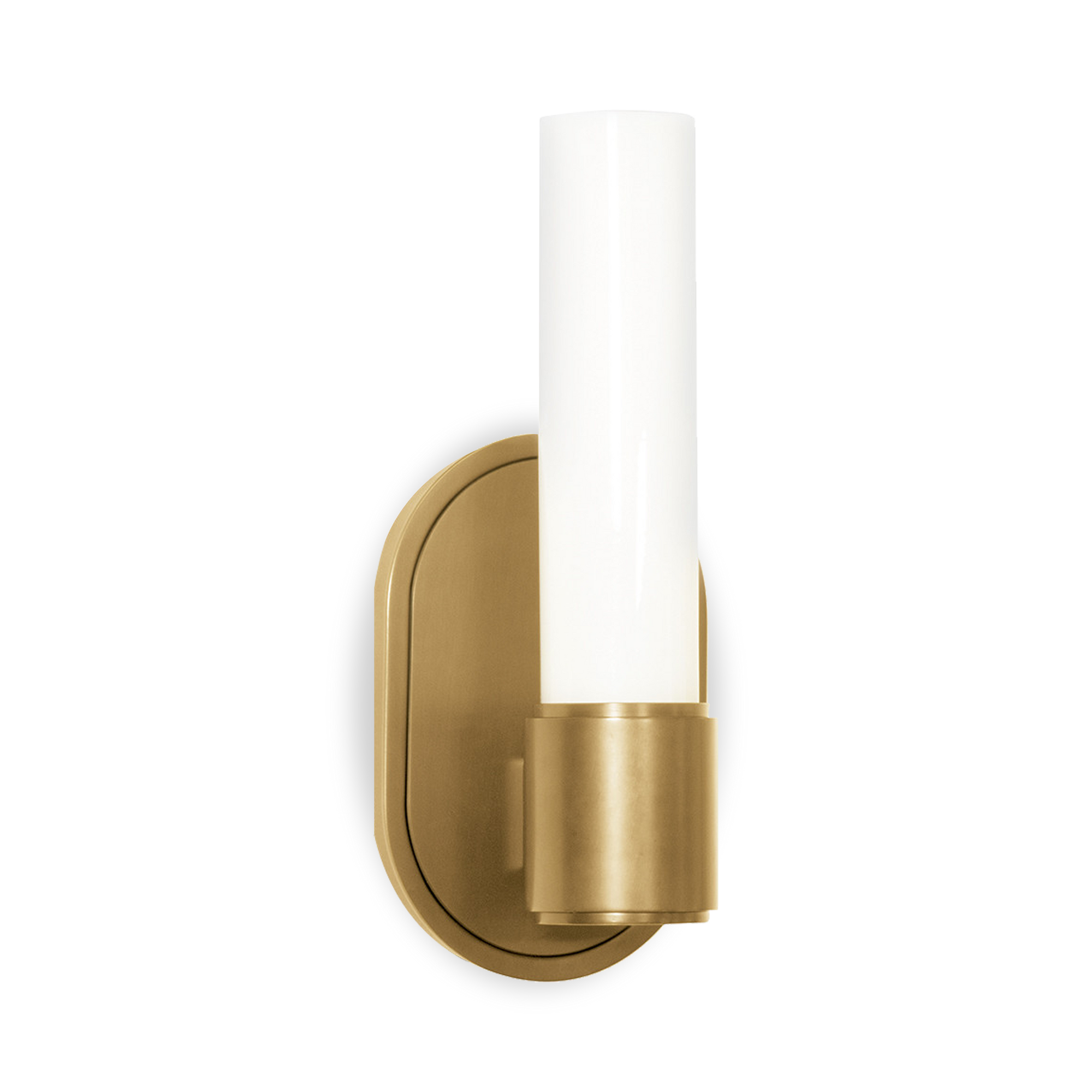 The Dixon Wall Light features hand-blown opal white glass covers and can be installed either horizontally or vertically.