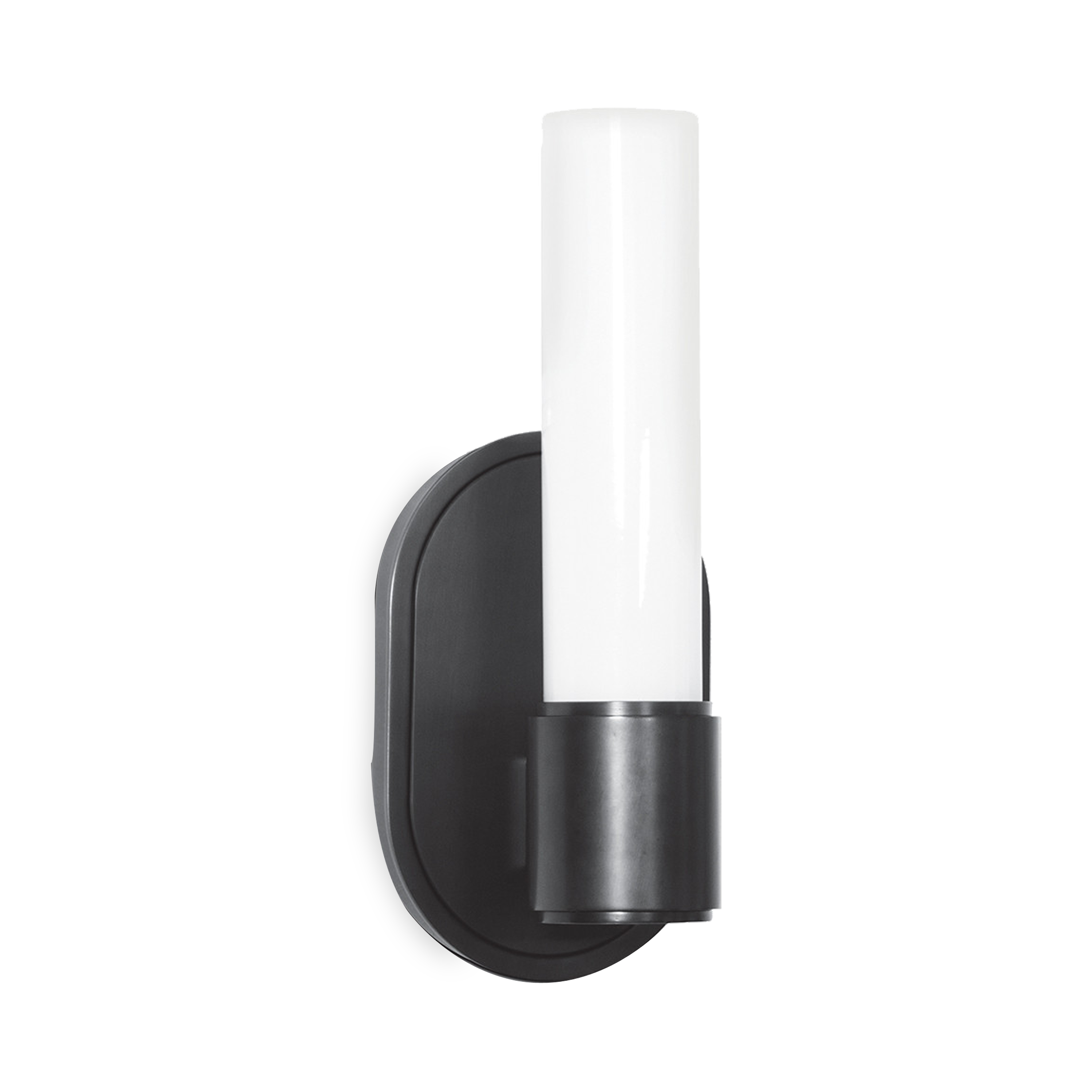 The Dixon Wall Light features hand-blown opal white glass covers and can be installed either horizontally or vertically.