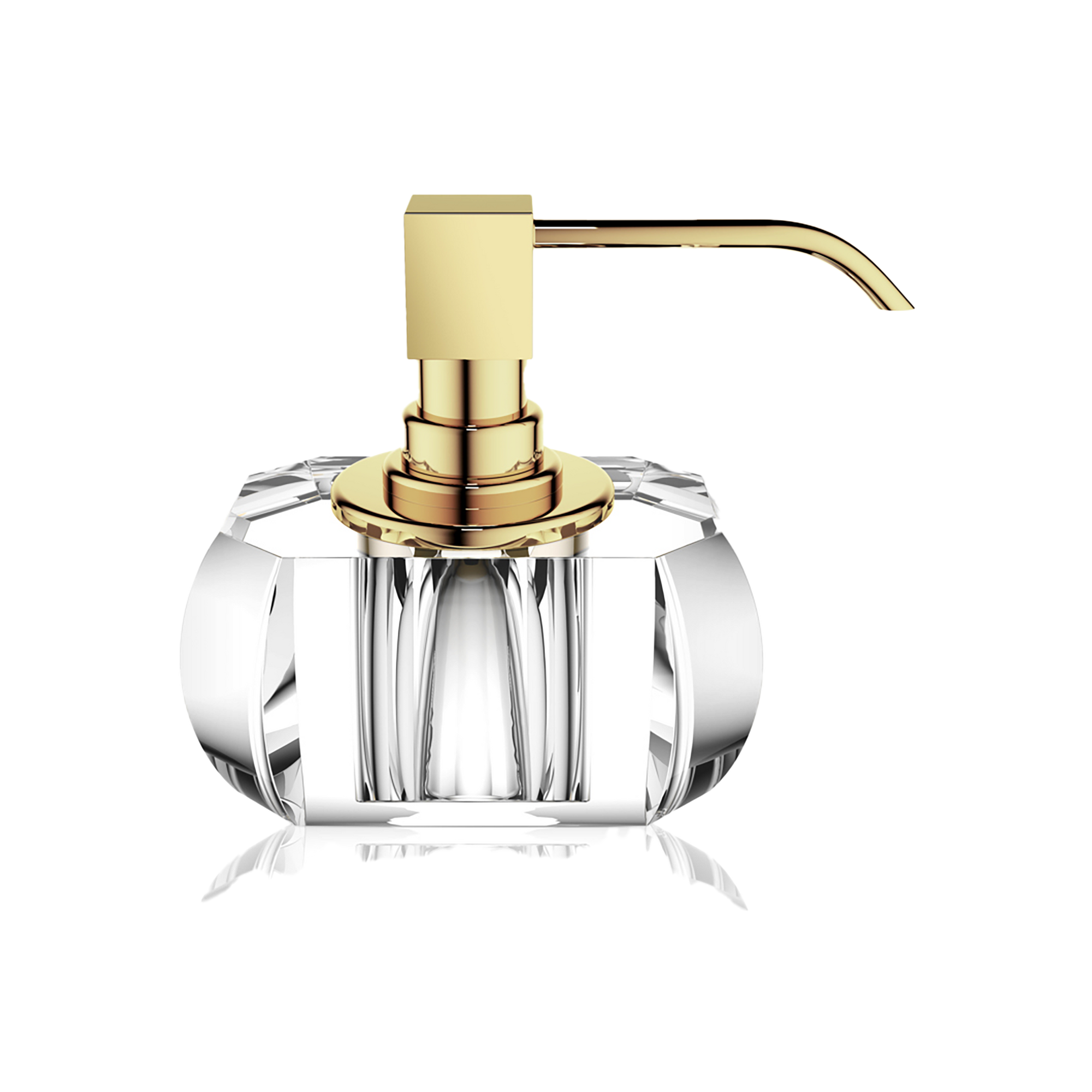 Dazzle with the Kristall soap dispenser, featuring a beveled crystal jar adorned with a chrome pump.