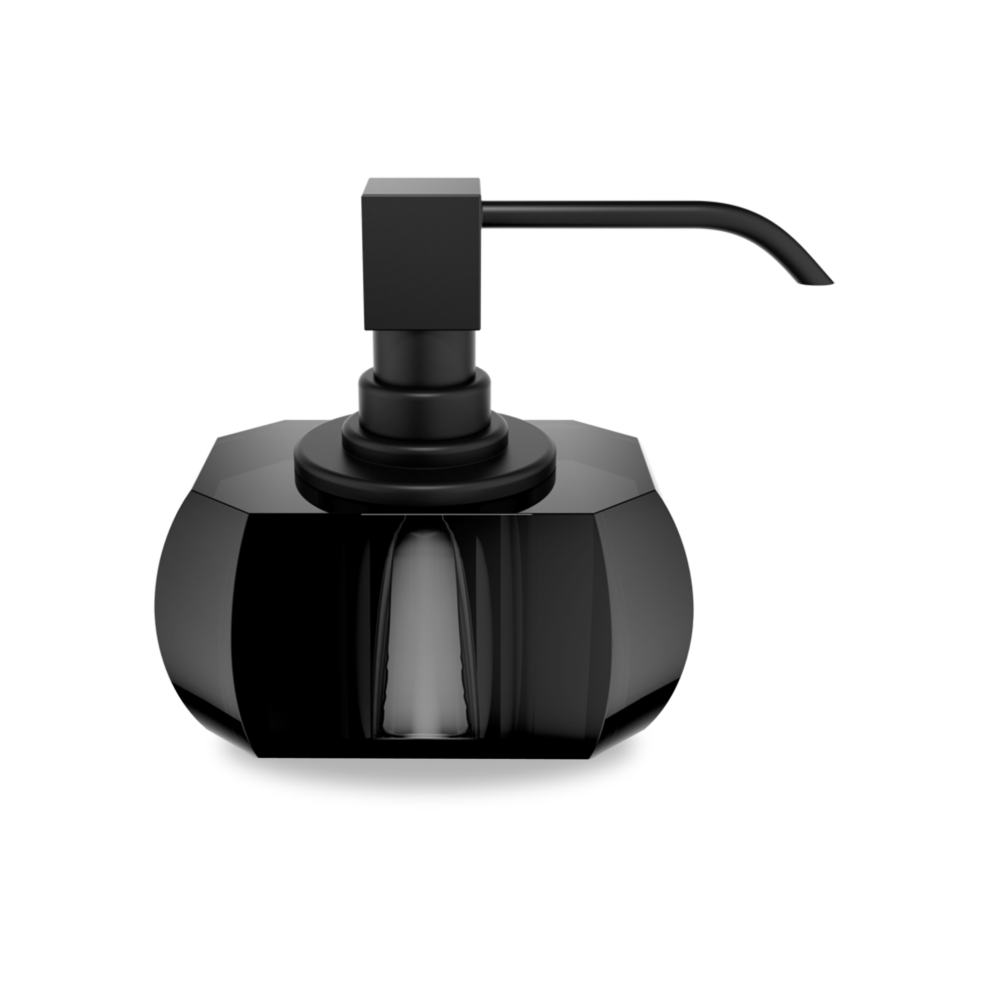 The Kristall Soap Dispenser is made of brilliant crystal glass in an anthracite colour with matte black details.
