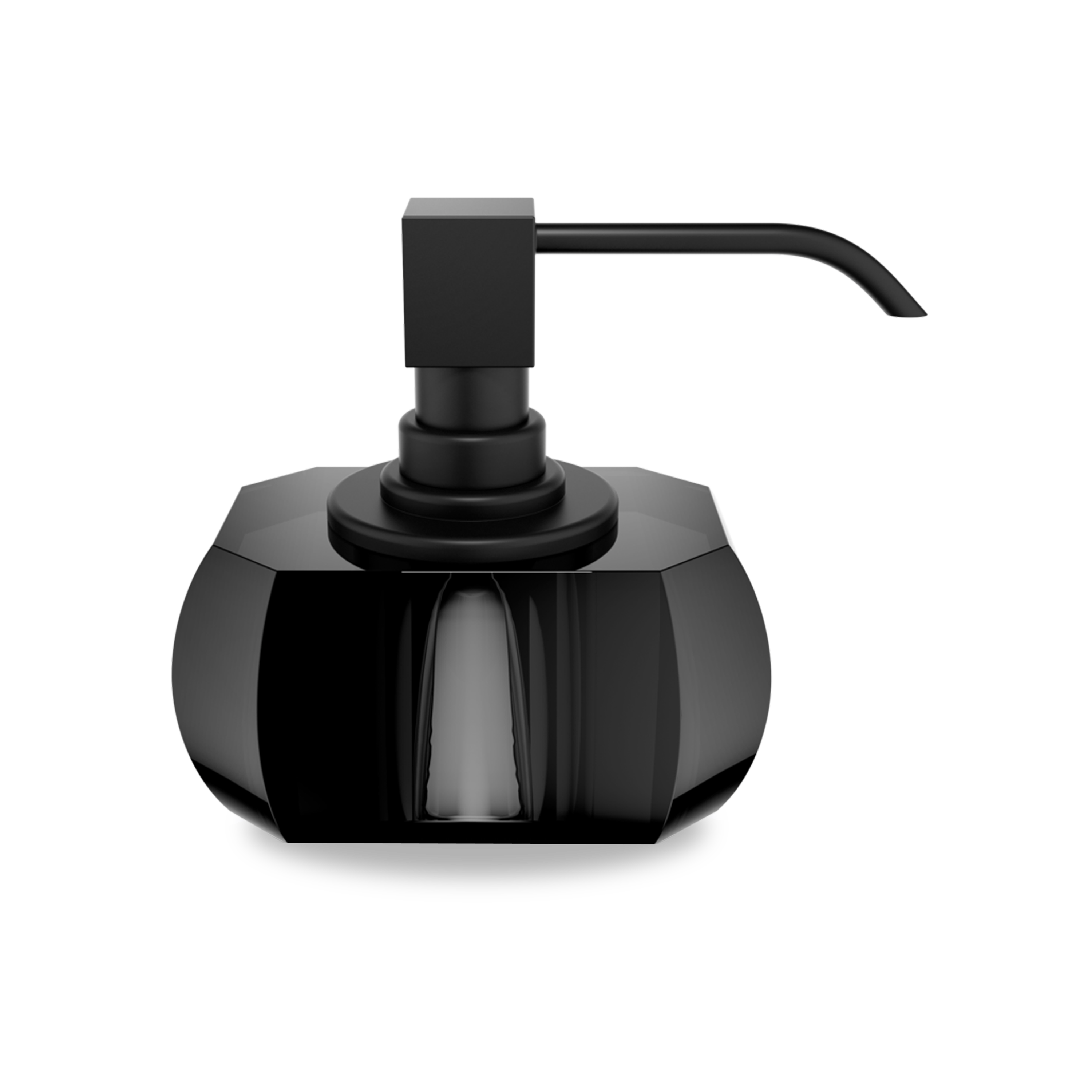 The Kristall Soap Dispenser is made of brilliant crystal glass in an anthracite colour with matte black details.
