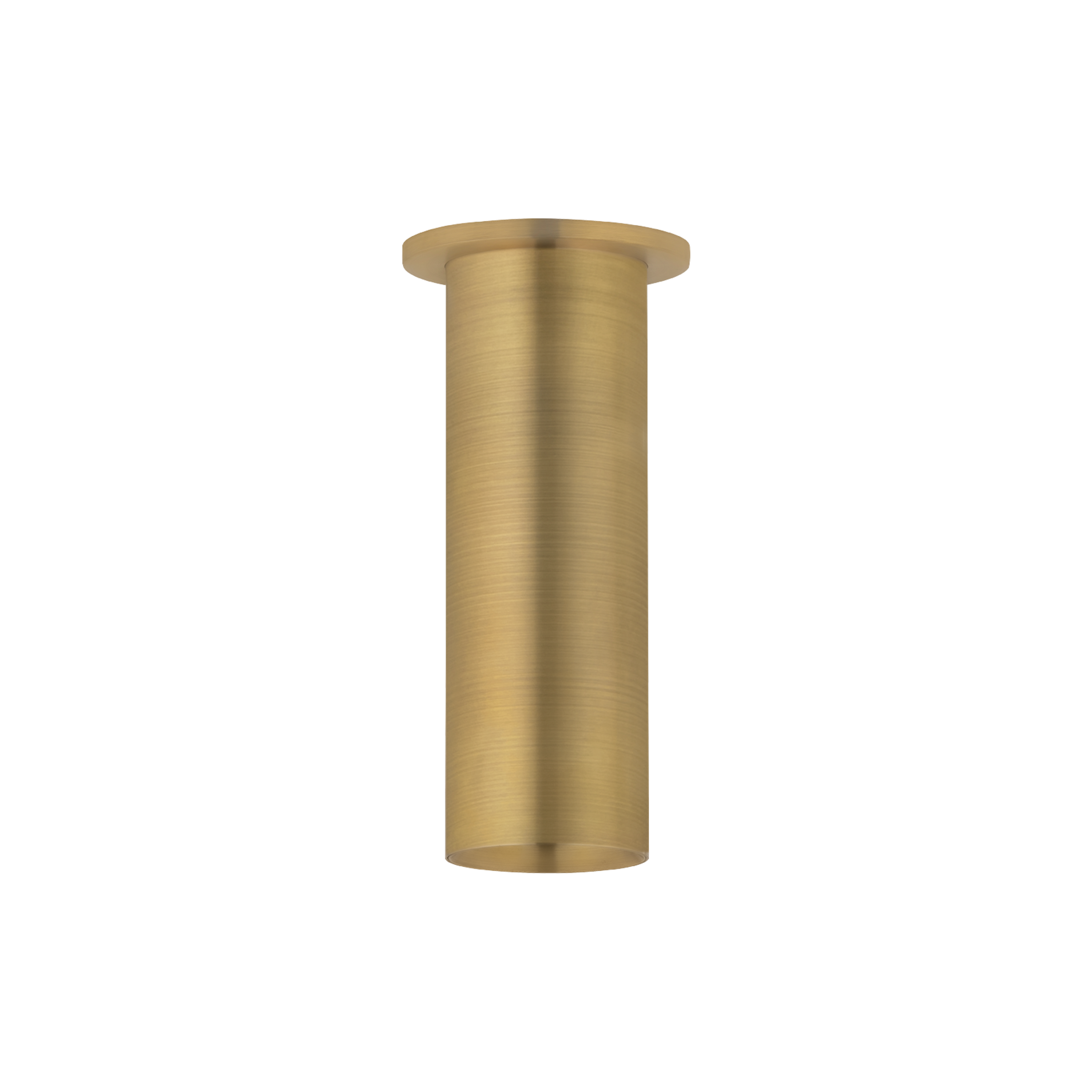 Luxe Cylinder 3-inch brass LED flush mount ceiling light with a slim cylindrical body and circular ceiling plate.