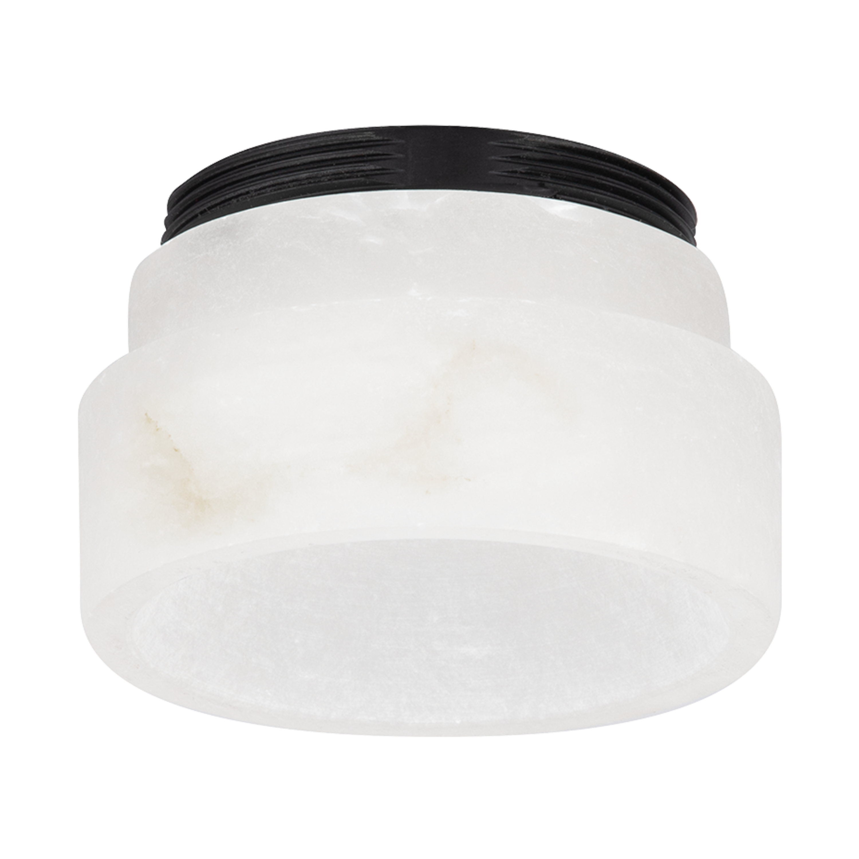 Luxe Bezel Alabaster decorative accent ring with a stepped two-tier profile, natural white alabaster veining and softly translucent stone finish.