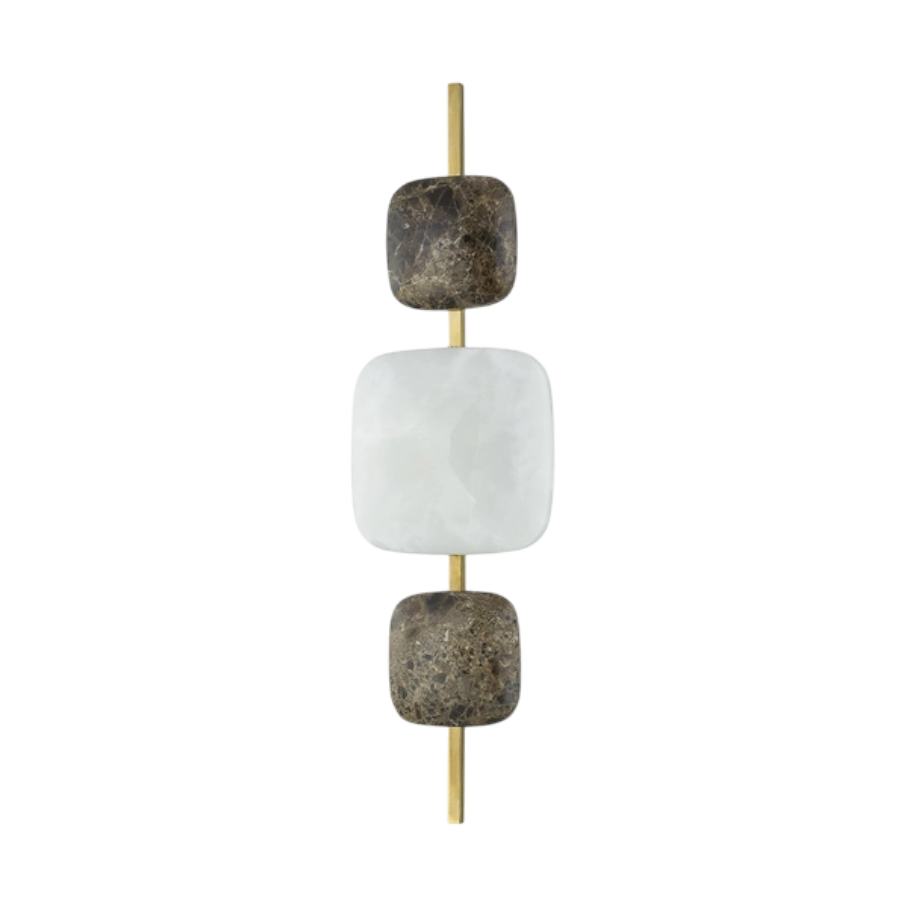 Salisbury LED Wall Light in brass with stacked Emperador marble accents and illuminated white onyx centre.