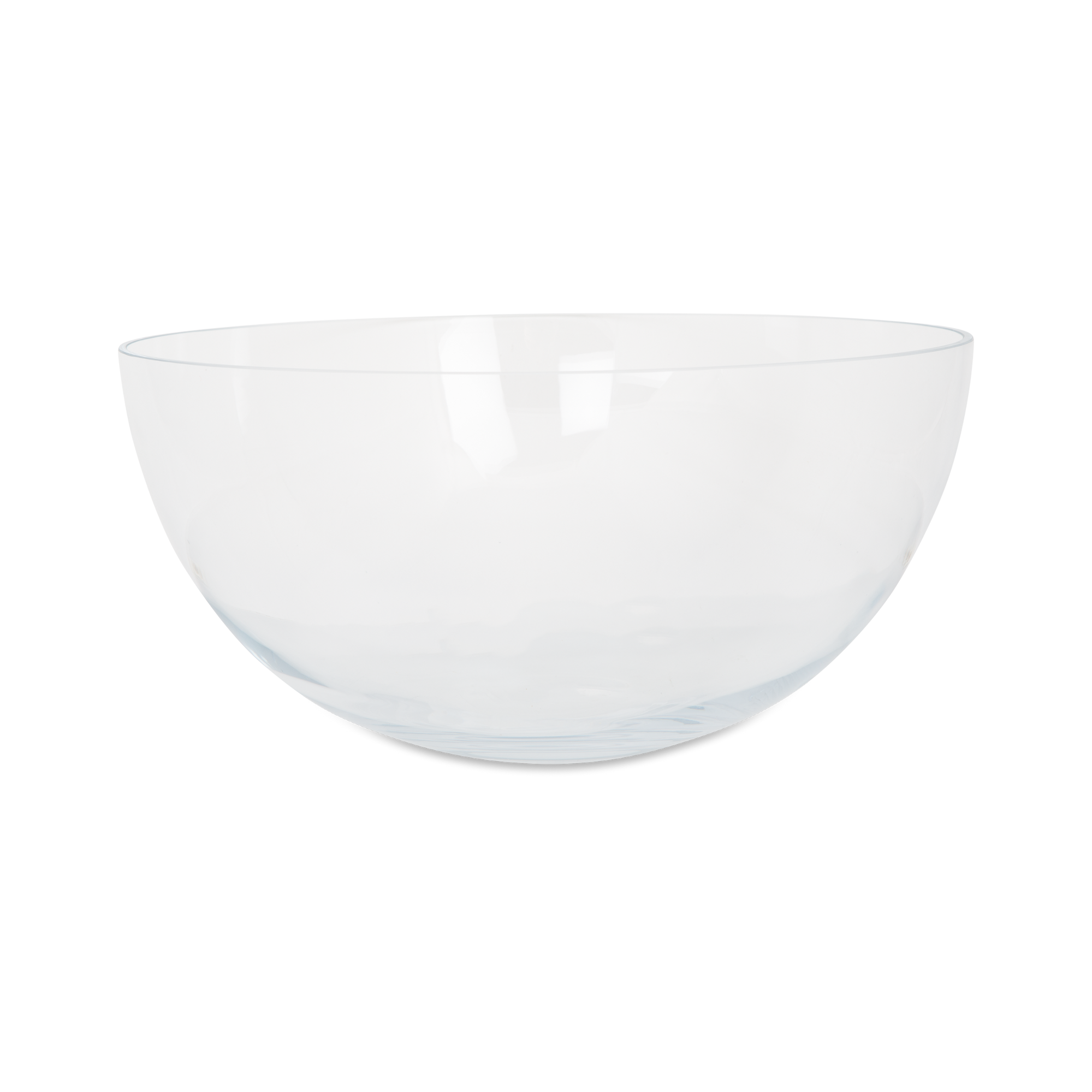 A simple, decorative, crystal-clear glass bowl in a clean, classic shape.
