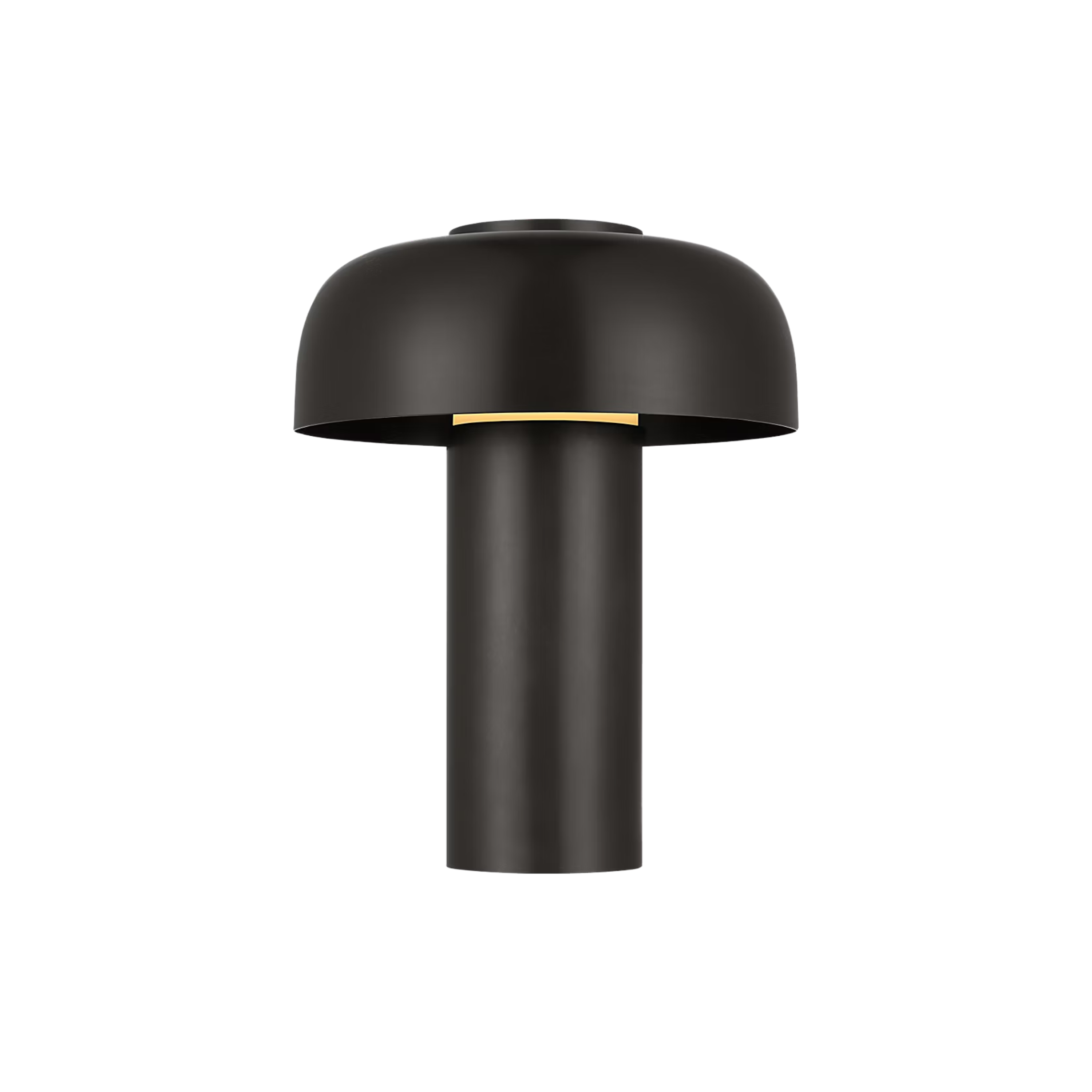 Louver Rechargeable Lamp Bronze shown illuminated, casting warm ambient light beneath its sculptural domed shade.