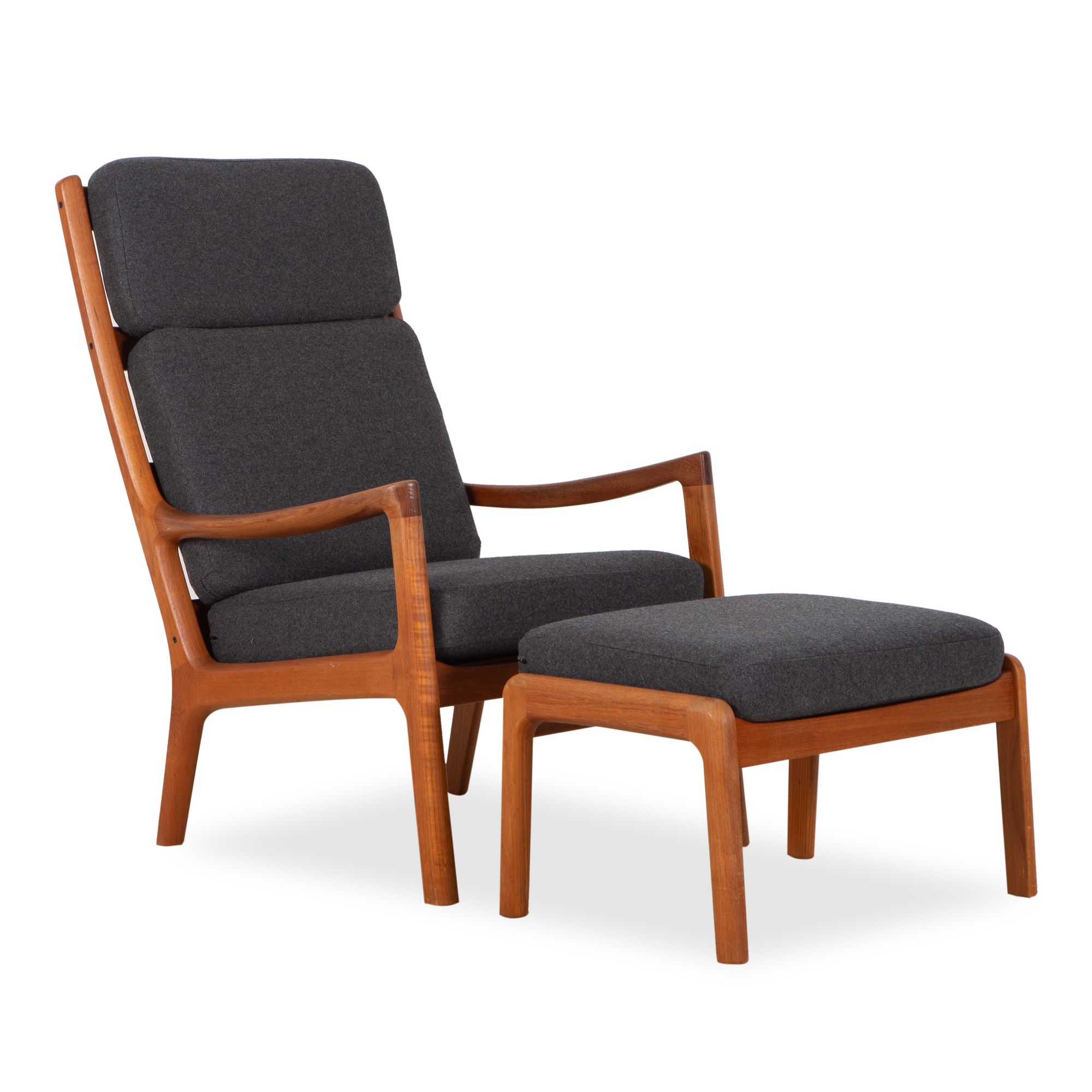 The epitome of a mid-century modern lounge chair, this vintage Senator Easy Chair and matching stool was designed by Ole Wanscher and manufactured by France & Søn, circa 1960s