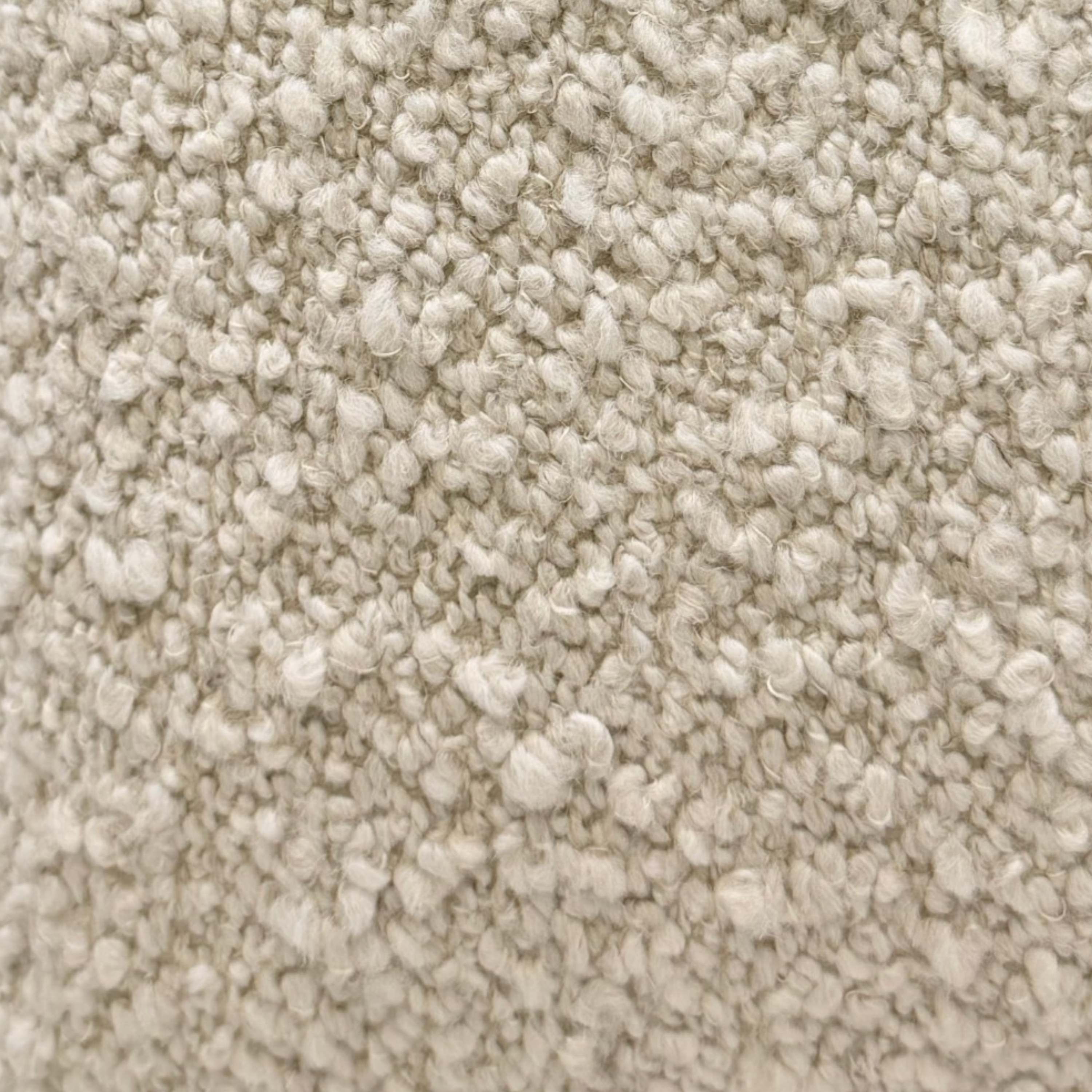A close-up texture shot of a looped pile carpet in a warm off-white or cream color.