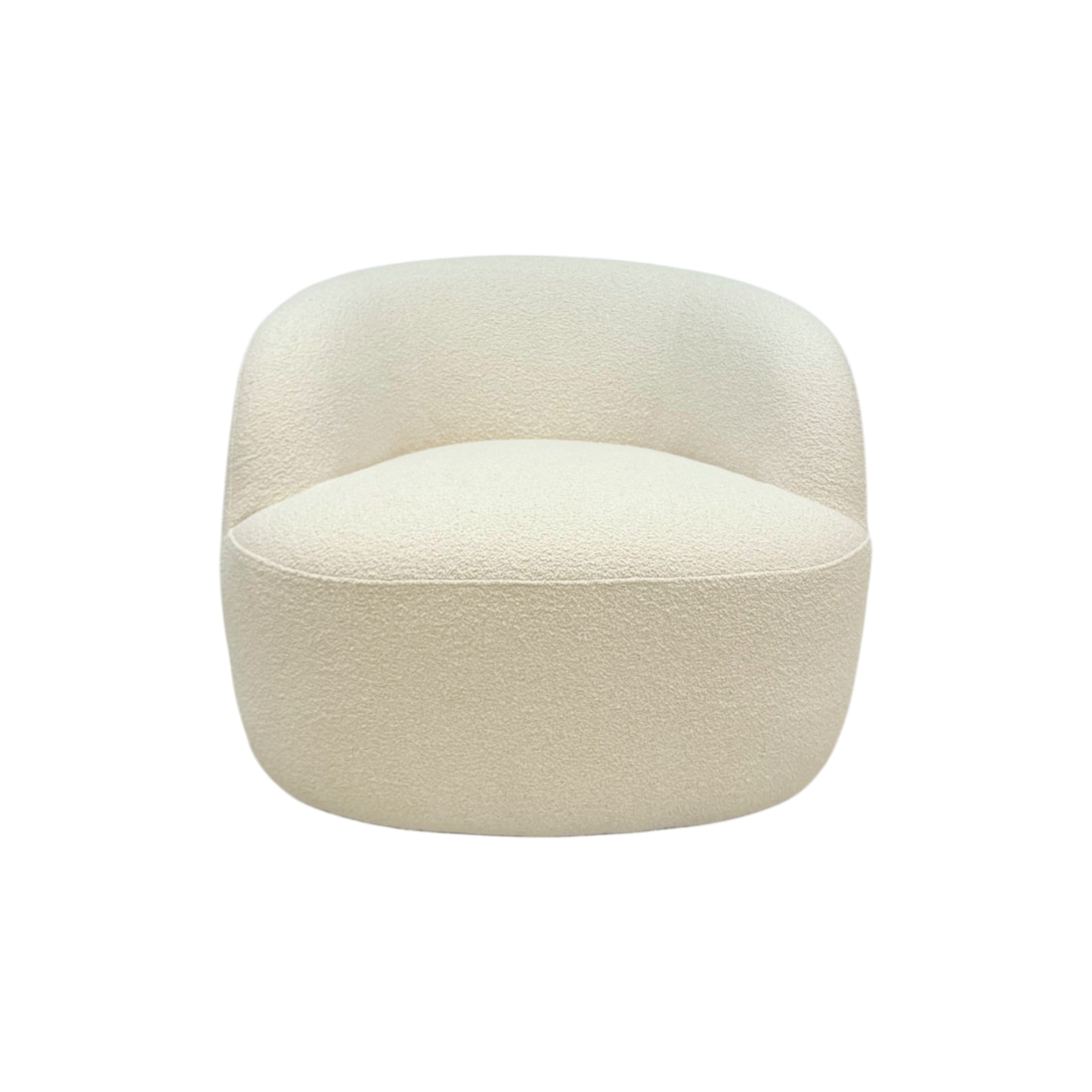 Front view of Arcus Swivel Chair in Grey Oak with a rounded seat and wraparound curved back.