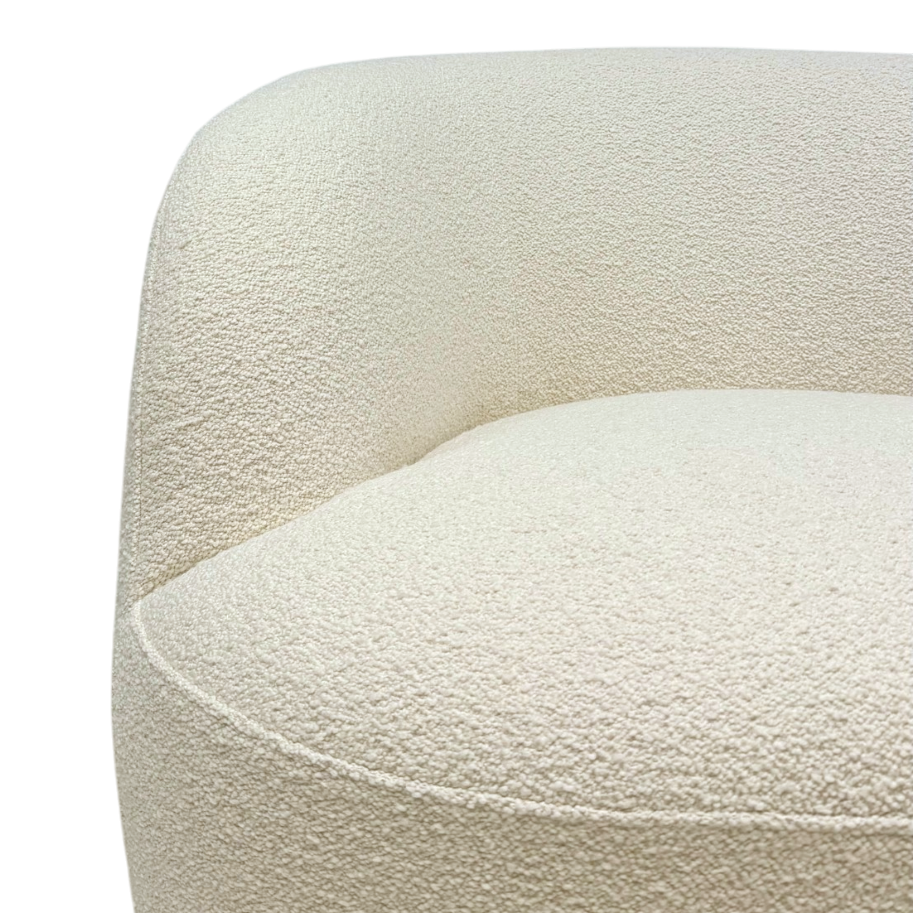Close-up of Arcus Swivel Chair showing the softly rounded seat, curved back and textured Grey Oak upholstery.