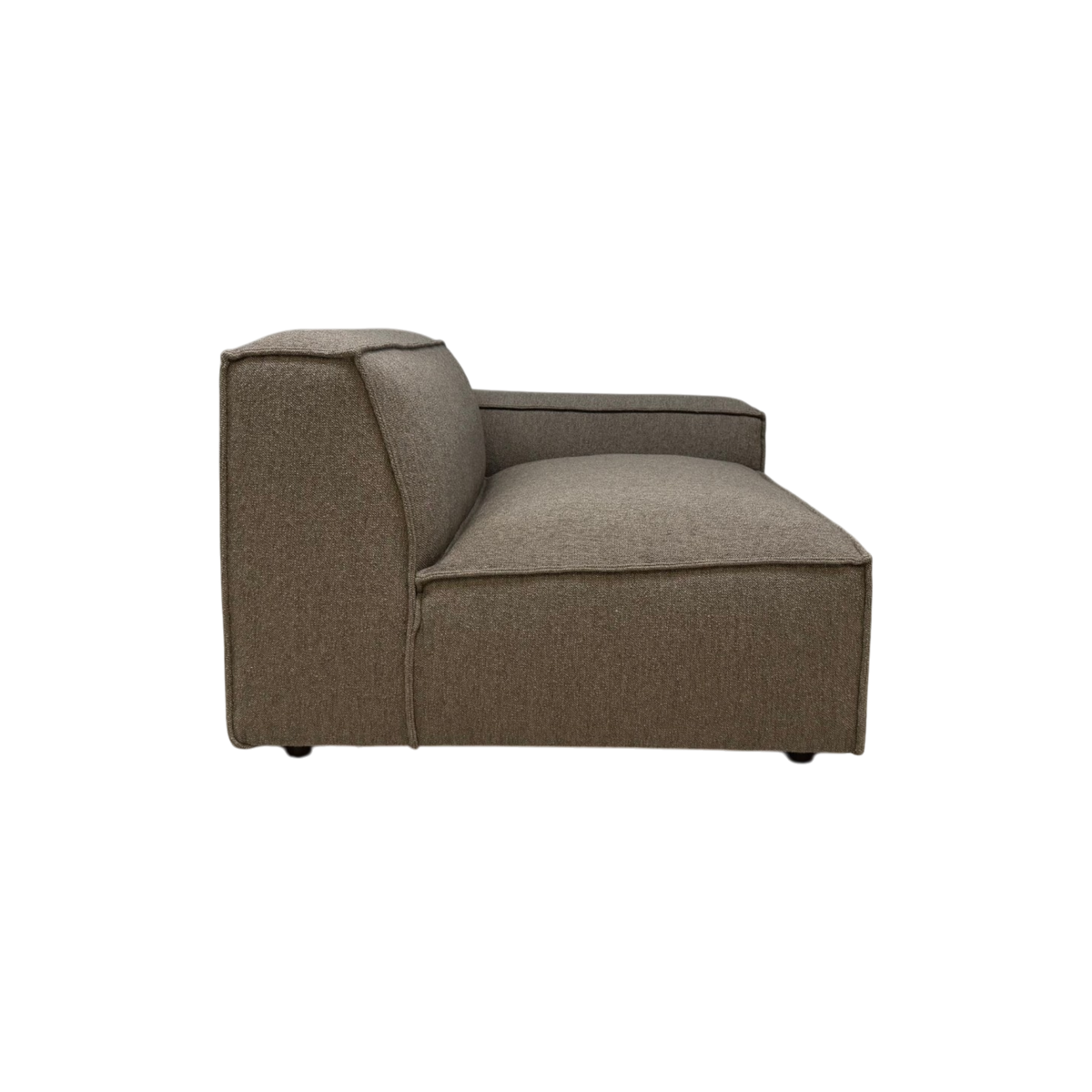 Vetro Modular RAF Chair in heathered brown upholstery, side view showing the deep seat, cushioned back and low modular silhouette.