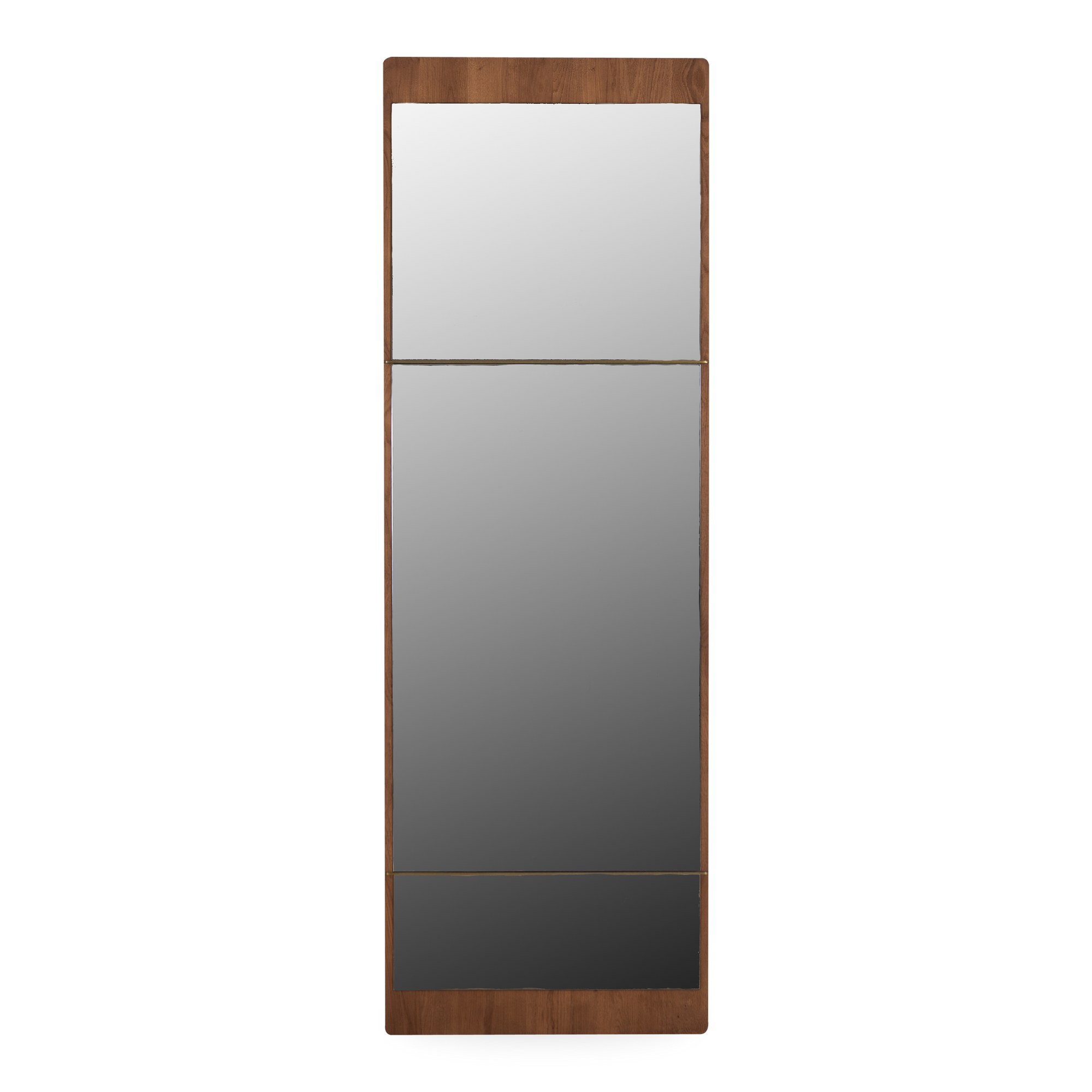 Defined by its unique sectioned design and array of brass tones, the Laurence Floor Mirror is a contemporary sectioned mirror that captivates the attention of every guest.