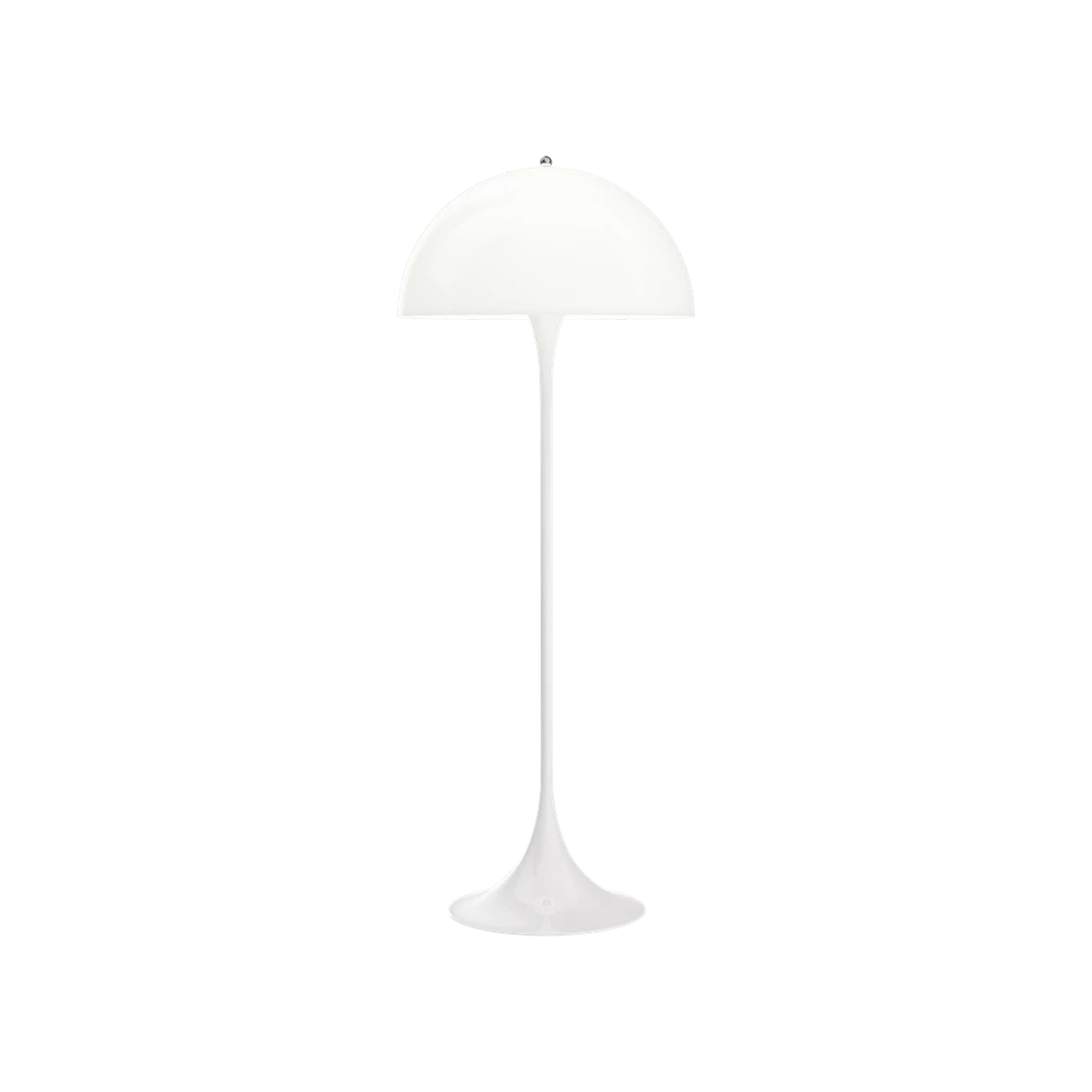 A design masterpiece conceived by Verner Panton in 1971, the Panthella Floor Lamp exudes timeless elegance with its organic trumpet-like shade and seamless hemispherical acrylic de