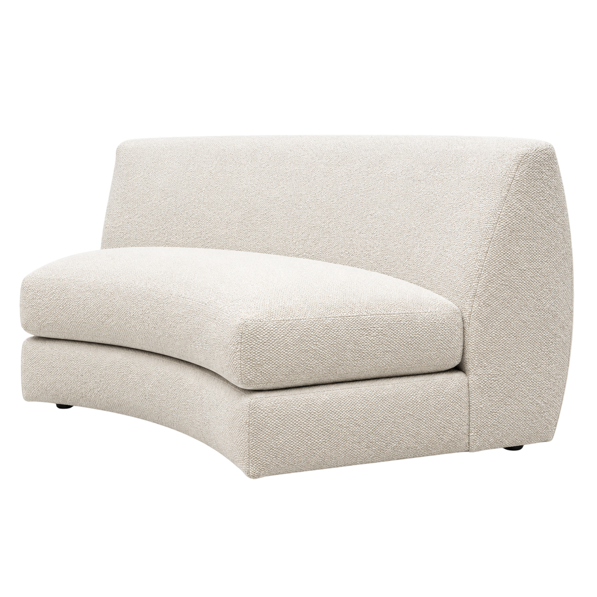 Grace armless section in an angled view highlighting the Cream textured weave, the curved front edge and the padded seat cushion.