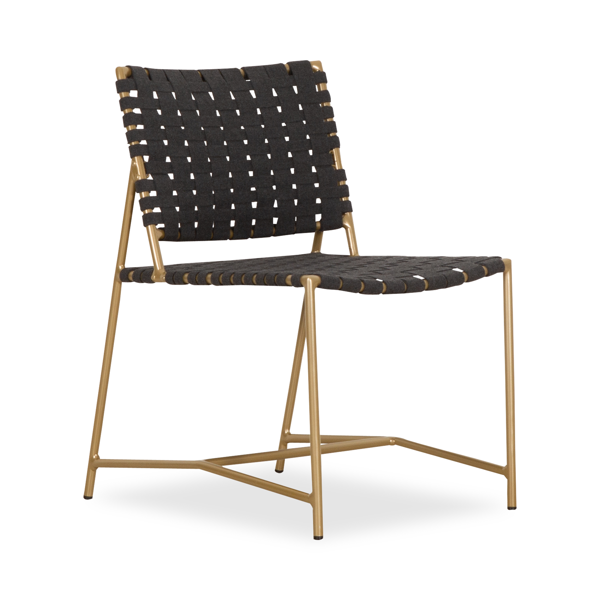 The Stretch Side Chair by Richard Frinier reveals a modern take on vintage Brown Jordan strap designs evolving and elevating previous perceptions about classical strap furniture by