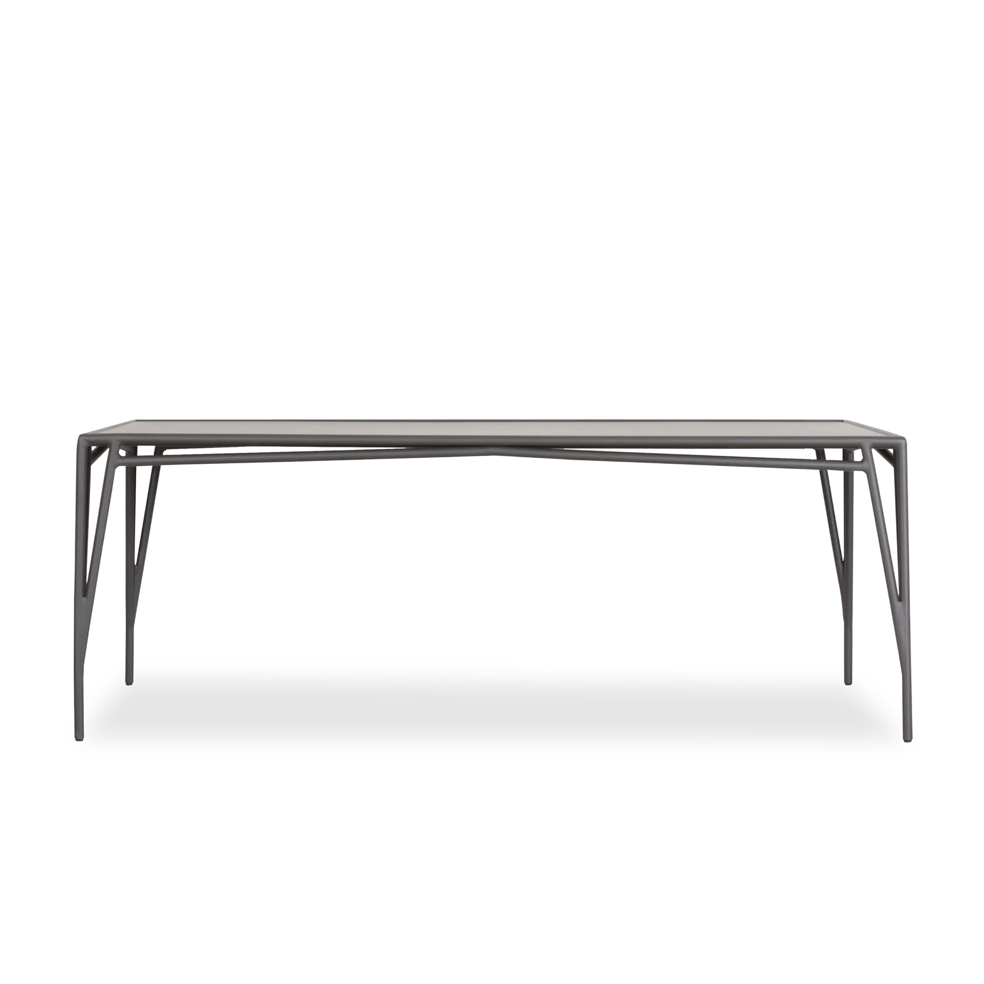 The Stretch Dining Table by Richard Frinier reveals a modern take on vintage Brown Jordan by creating a soft-modern frame design evoking a clear sense of balance and design integri
