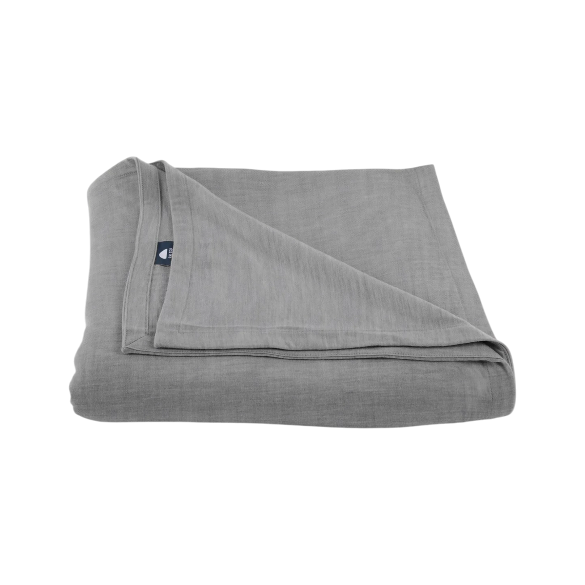 Merino Flat Sheet Queen in Granite grey Merino Jersey, folded to show the soft drape, double-layered top edge and stitched finish.