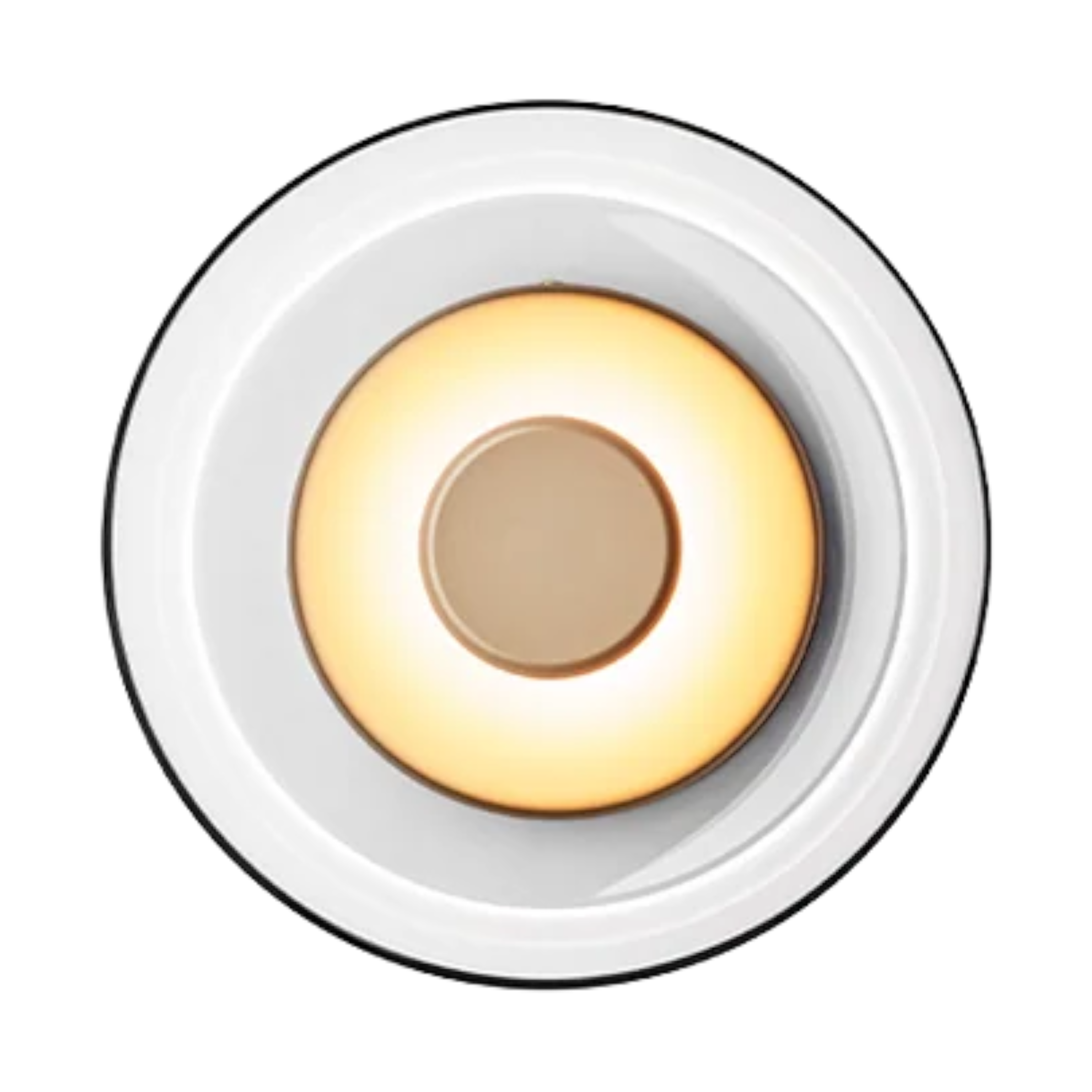 Blossi Wall Light Gold/Clear front view with circular clear glass shade, warm gold centre and softly diffused LED illumination.