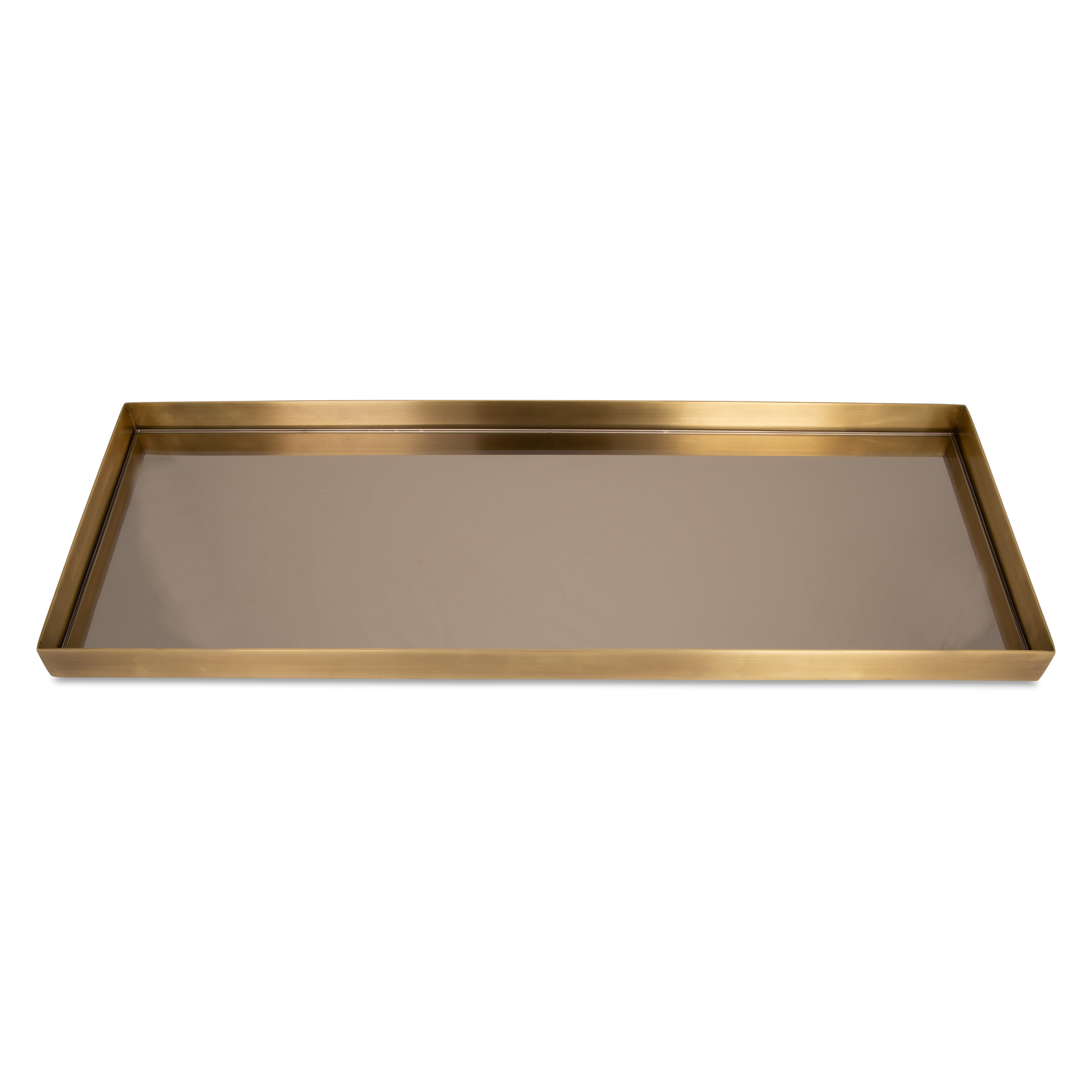 Elevating your tabletop collection, the Vision Tray is made with sleek brass with a smoked inset mirror is both stylish and functional.
