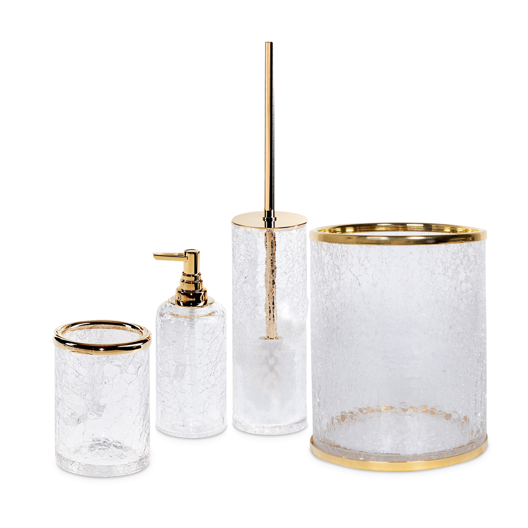 The Cracked Accessories collection features delicate cracked glass with polished gold details.