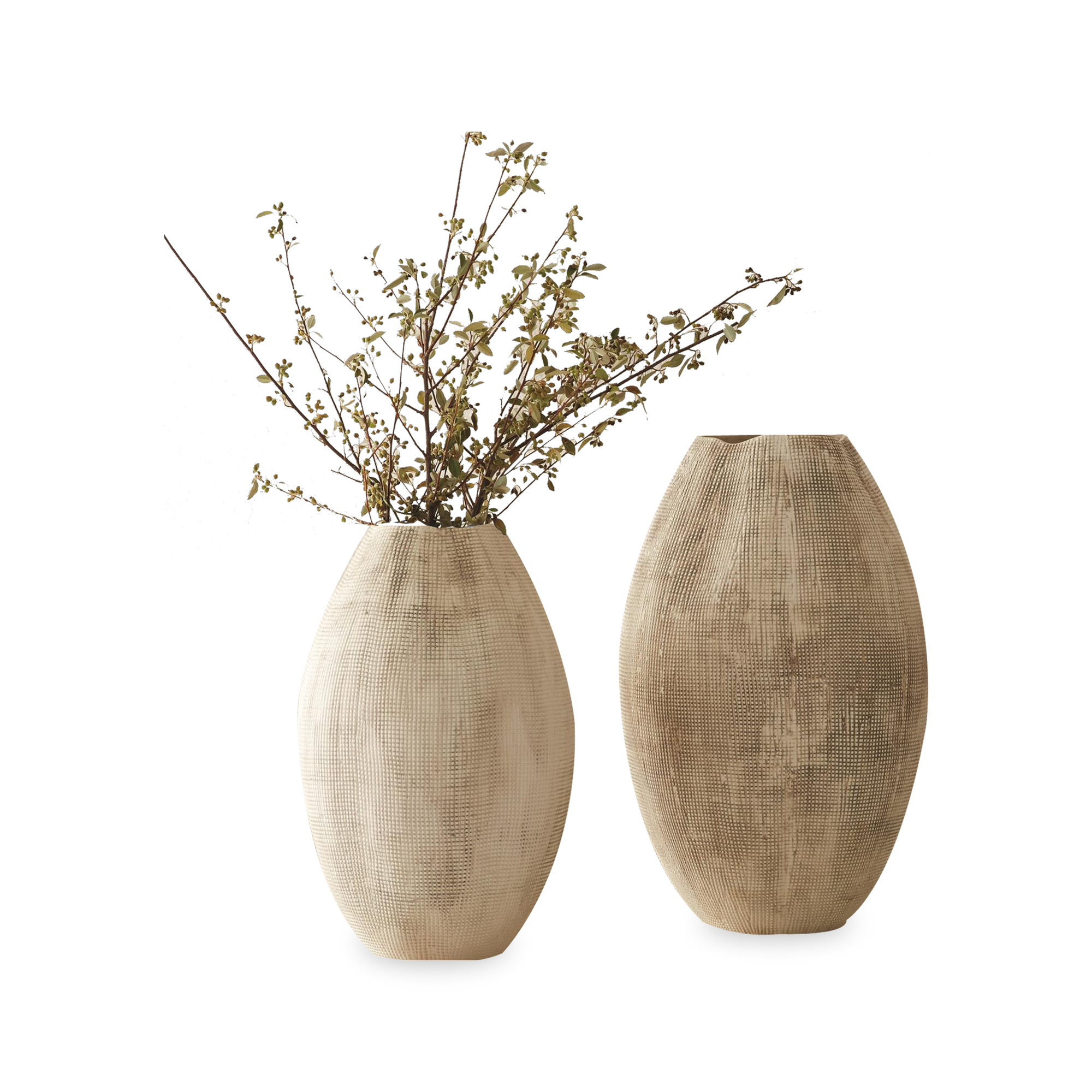 Organic in shape and finish, the Textured Grid Vases feature a grid like texture, adding dimensionality to any space.