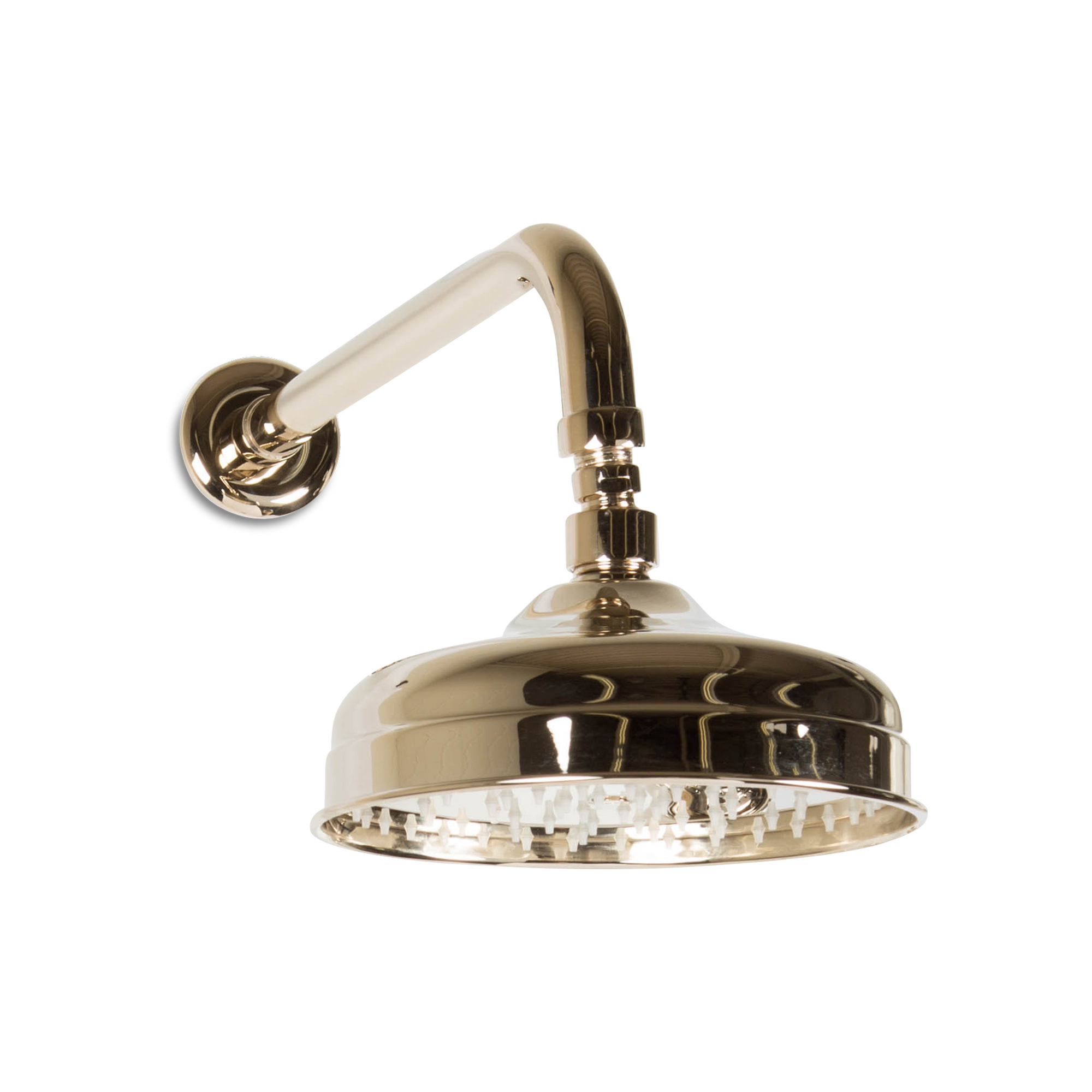 A traditional, elegant piece, the Regal Shower Head is sleek and detailed with a ridged base.