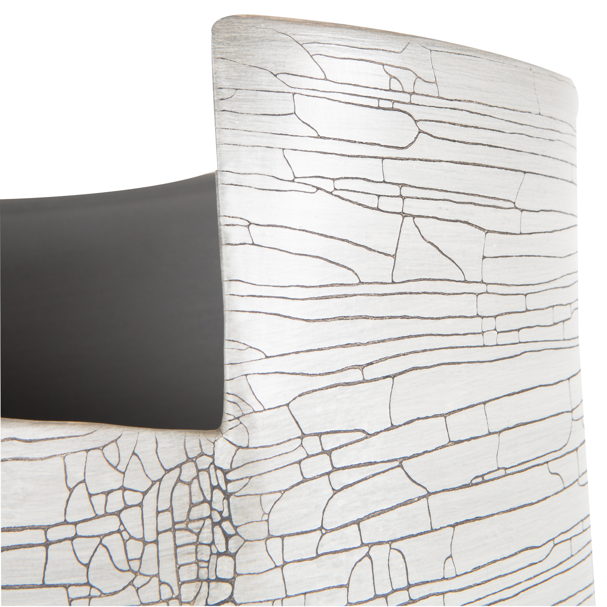Defined by its intricate white crackle finish, the Torre Vase has a captivating spiraling rim with an eye-catching curved silhouette.