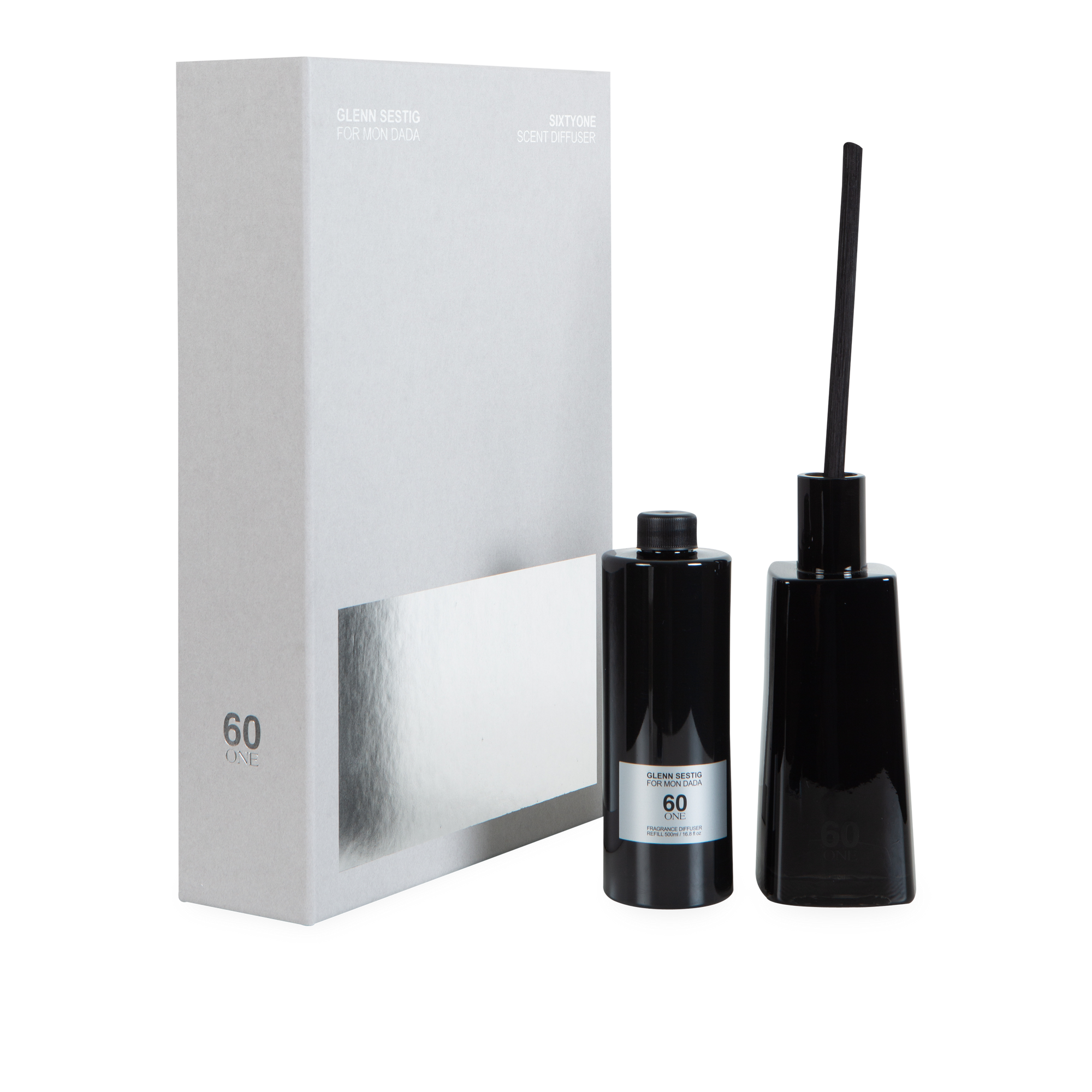 A statement, yet refined diffuser with the memorable fragrance 60 ONE, designed by architect Glenn Sestig.