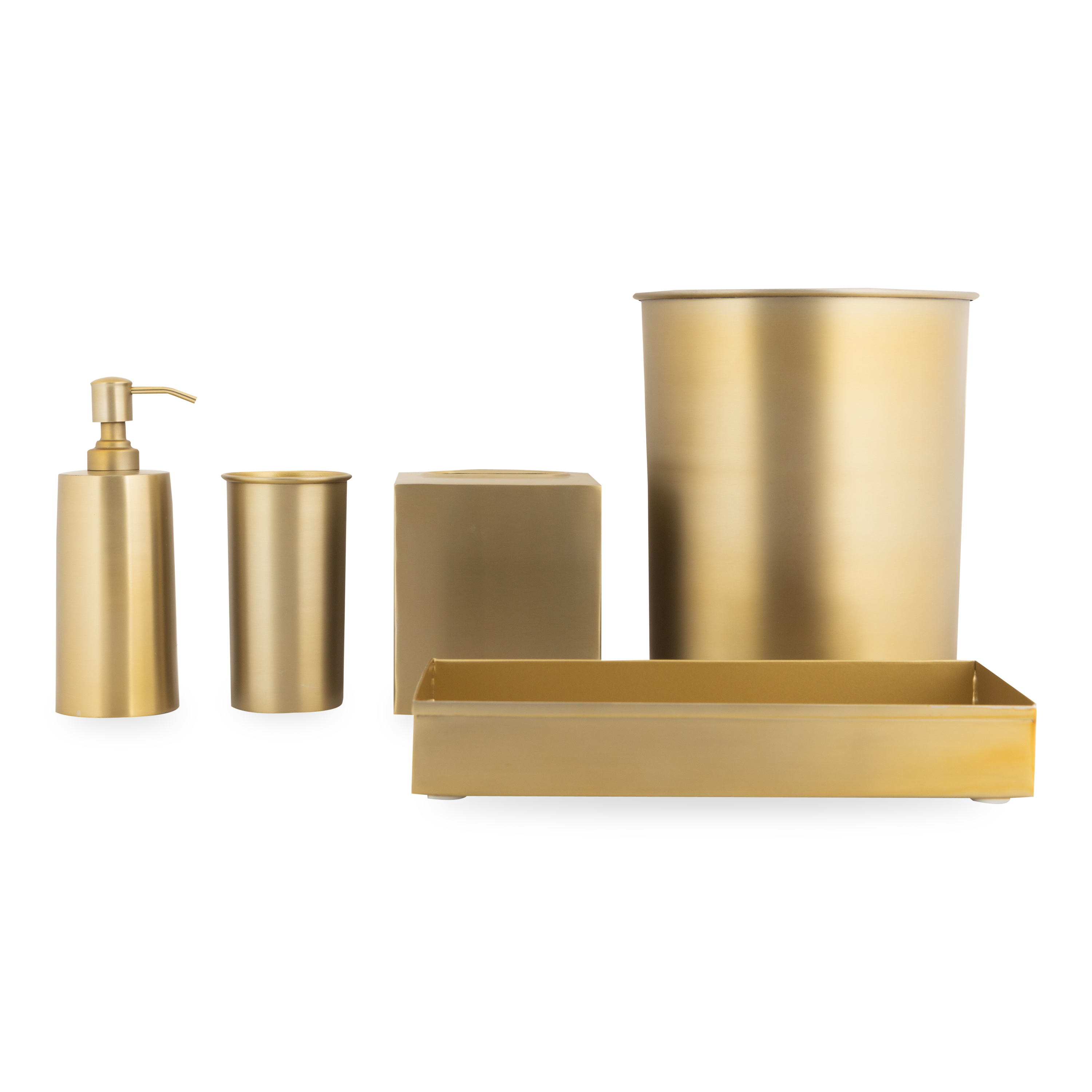 Characterized by its clean design and sleek silhouettes, the Essential Collection features an effortlessly elegant matte brass finish that will elevate any bathroom or kitchen coun