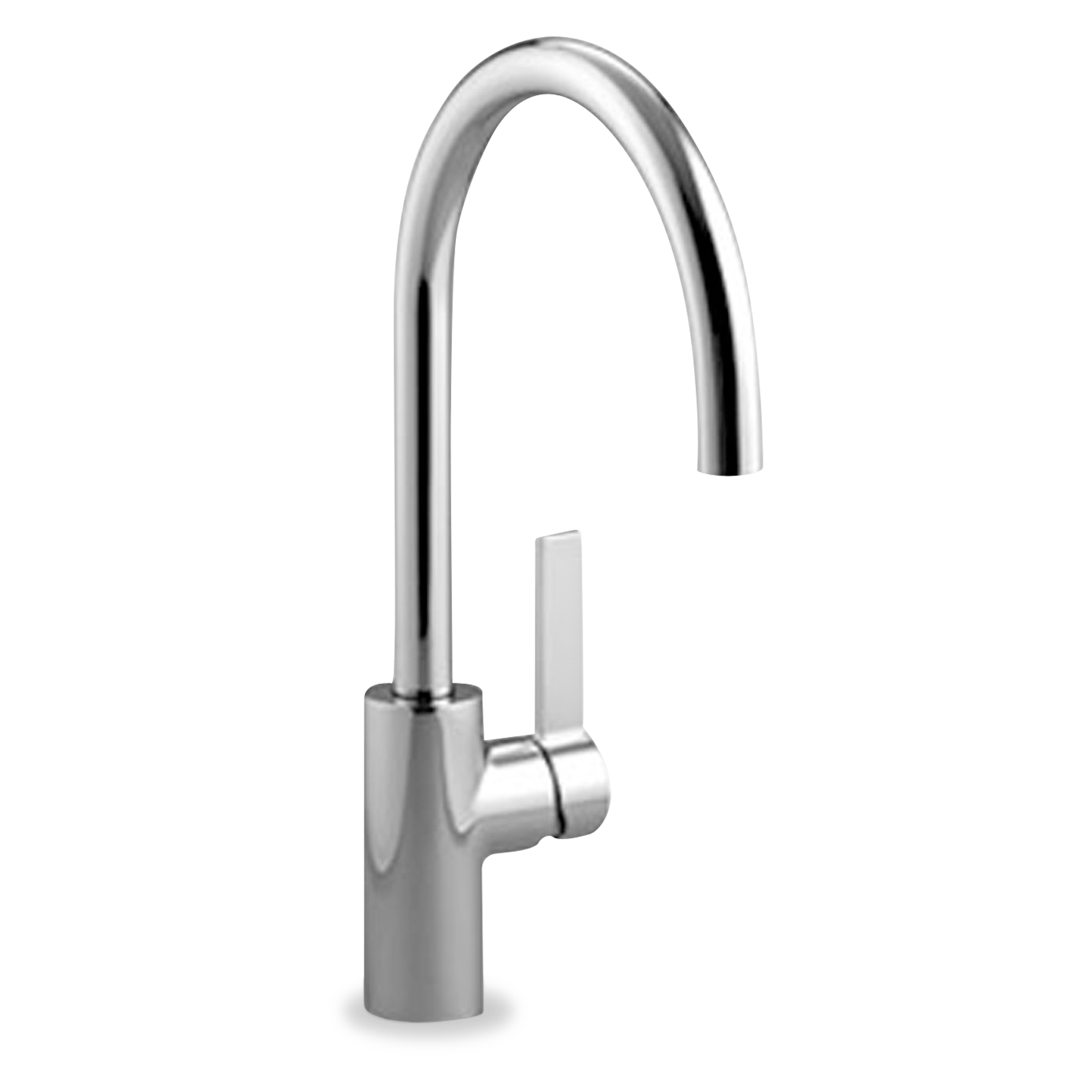 A seamless, contemporary, single lever faucet featuring a 360 degree swivel spout.